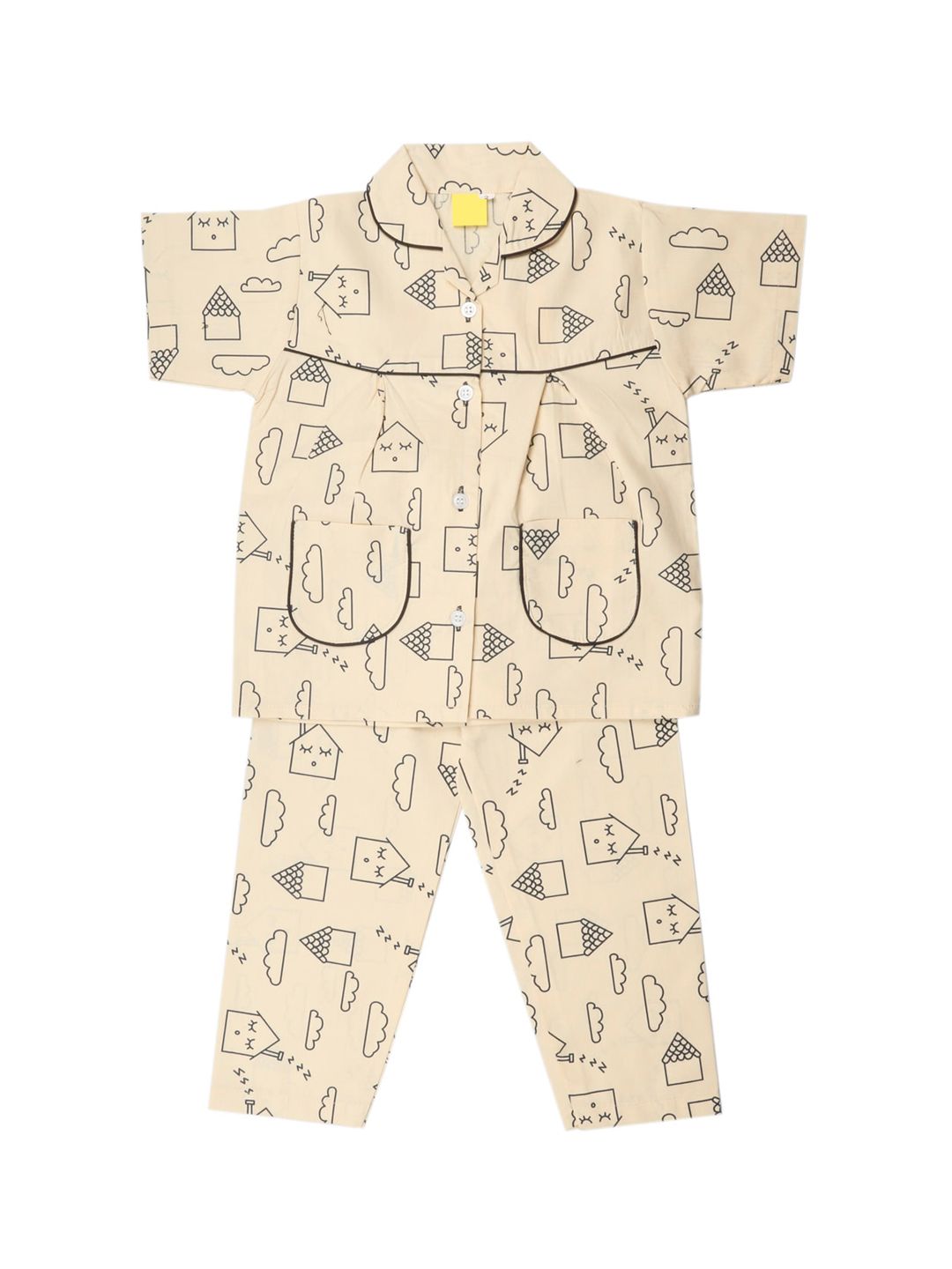 Wish Karo Girls Cream-Coloured Printed Night Suit