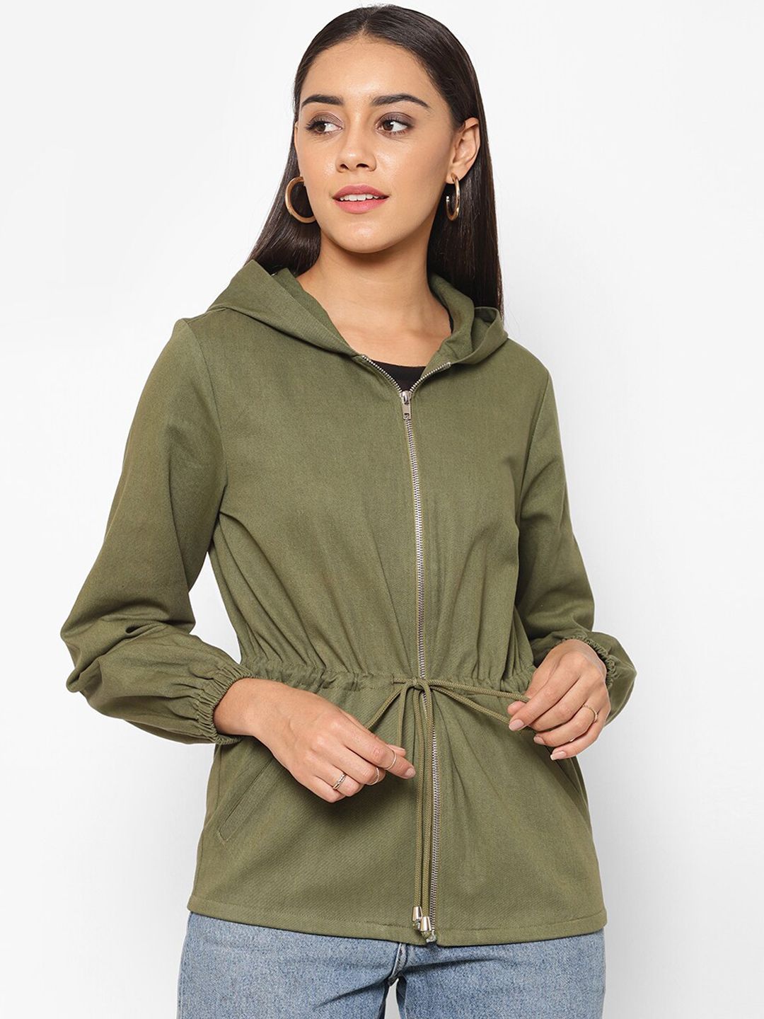 HOUSE OF KKARMA Women Olive Green Solid Tailored Jacket Price in India