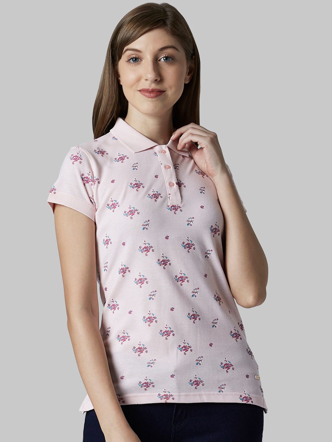 Park Avenue Woman Women Pink Self Design Polo Collar T-shirt