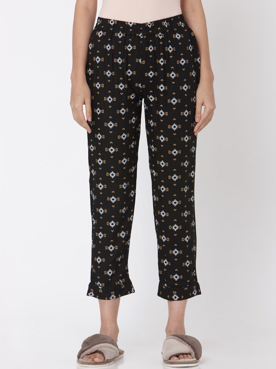 Smarty Pants women's black aztec color print cotton pyjama Price in India
