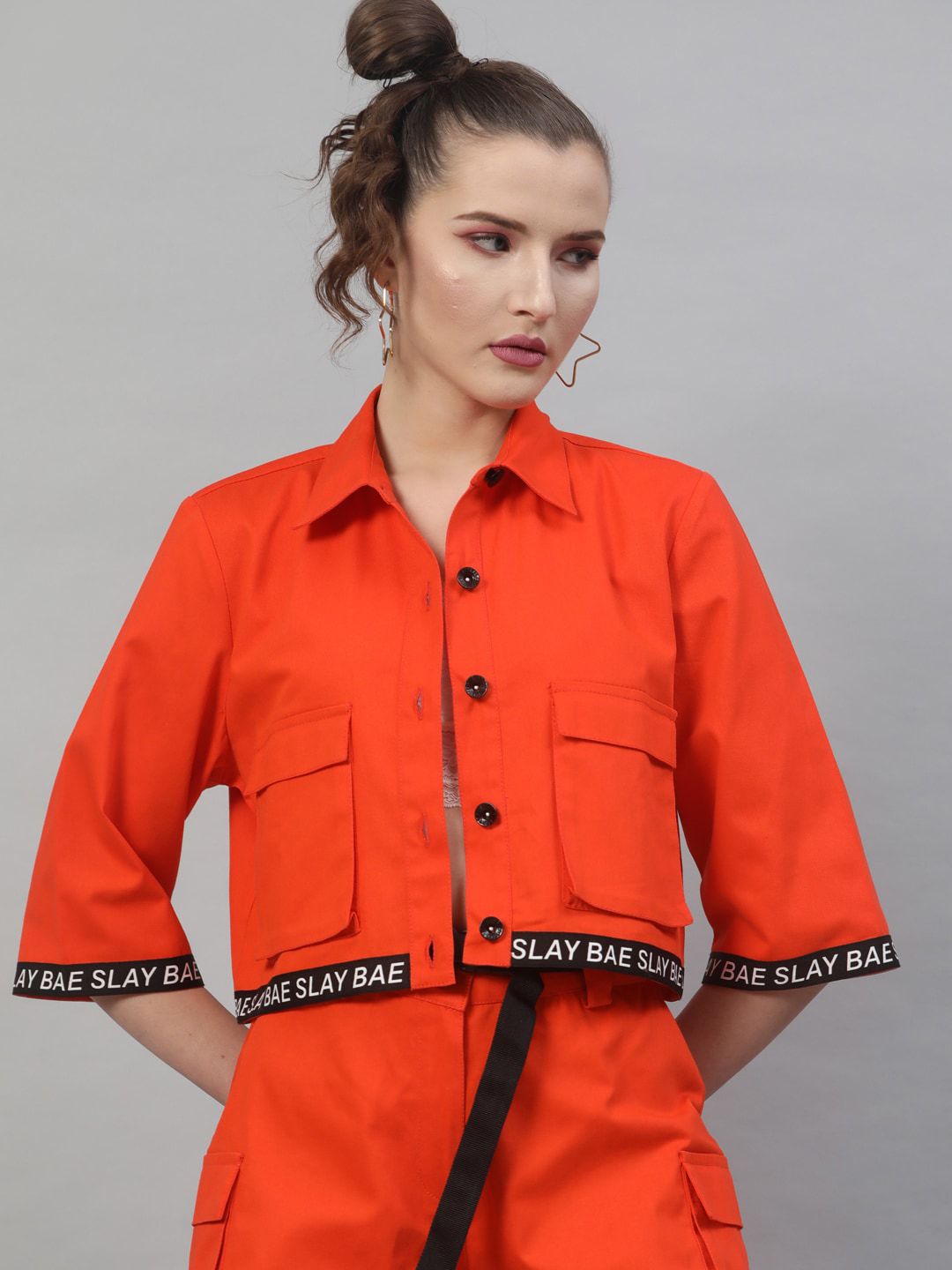 STREET 9 Women Orange Solid Lightweight Tailored Jacket Price in India