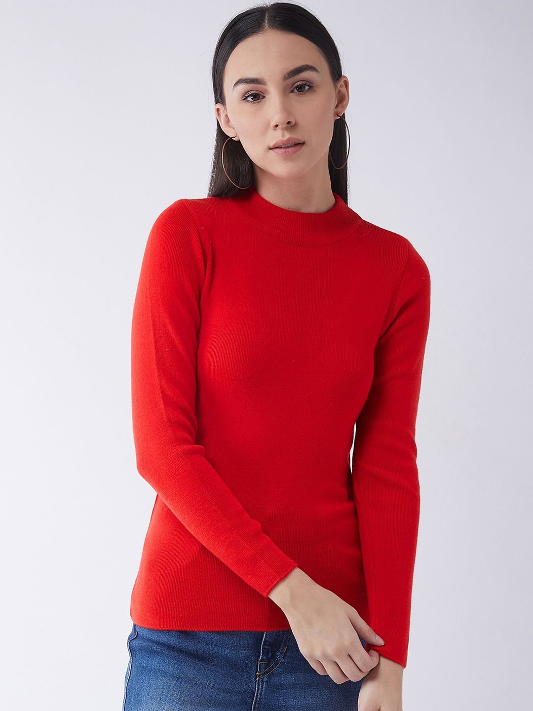 RVK Women Red Solid Sweater Price in India