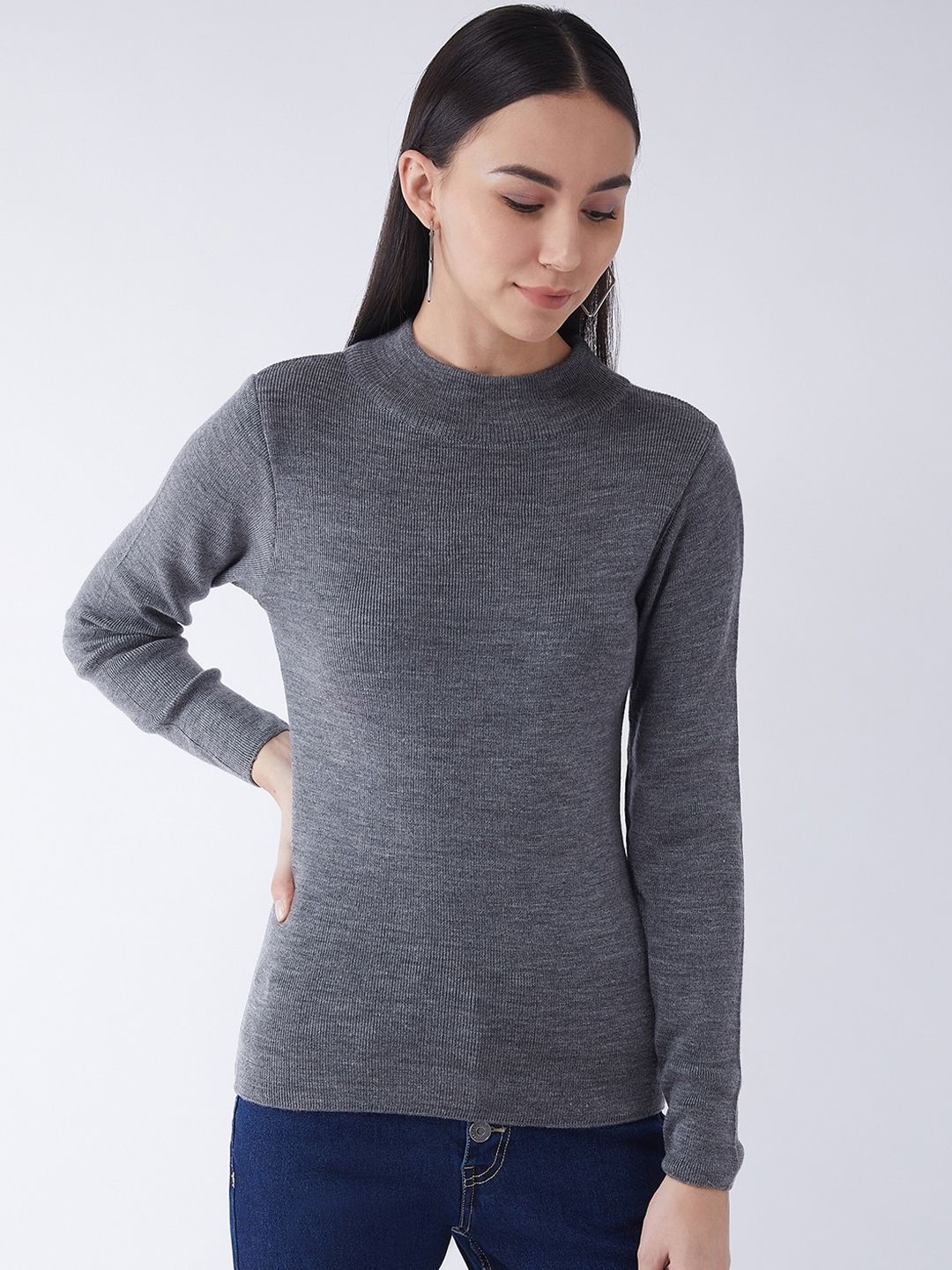 RVK Women Acrylic Grey Solid Sweater Price in India