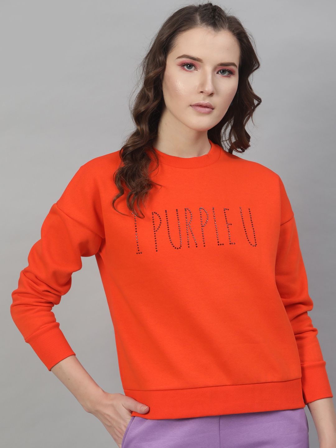 STREET 9 Women Orange Self Design Sweatshirt Price in India