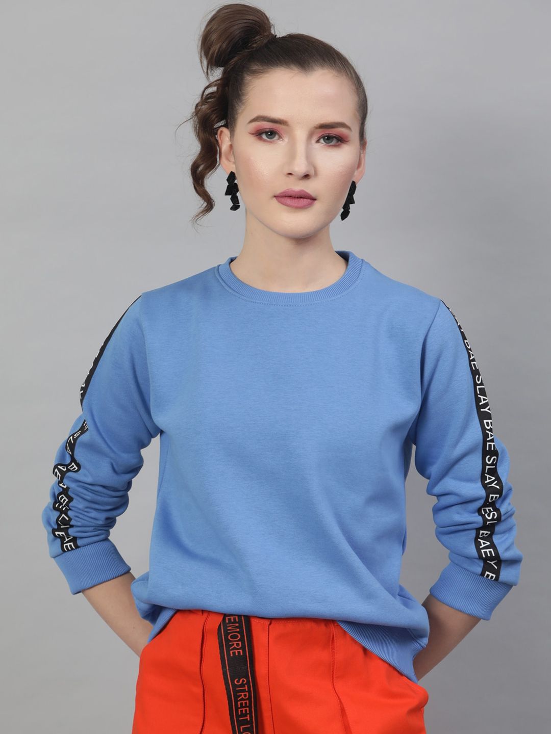 STREET 9 Women Blue Solid Sweatshirt Price in India