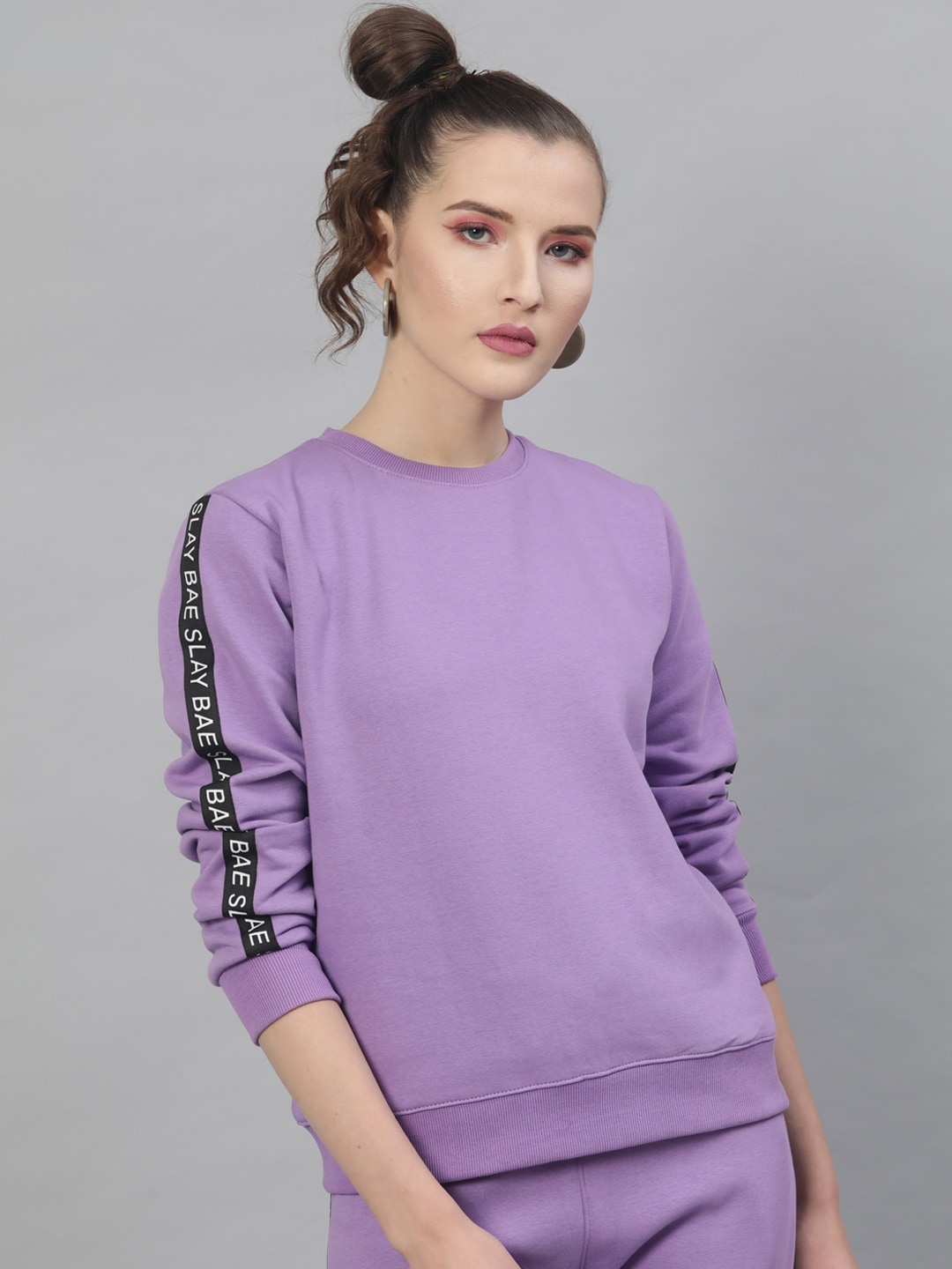 STREET 9 Women Lavender Solid Sweatshirt Price in India