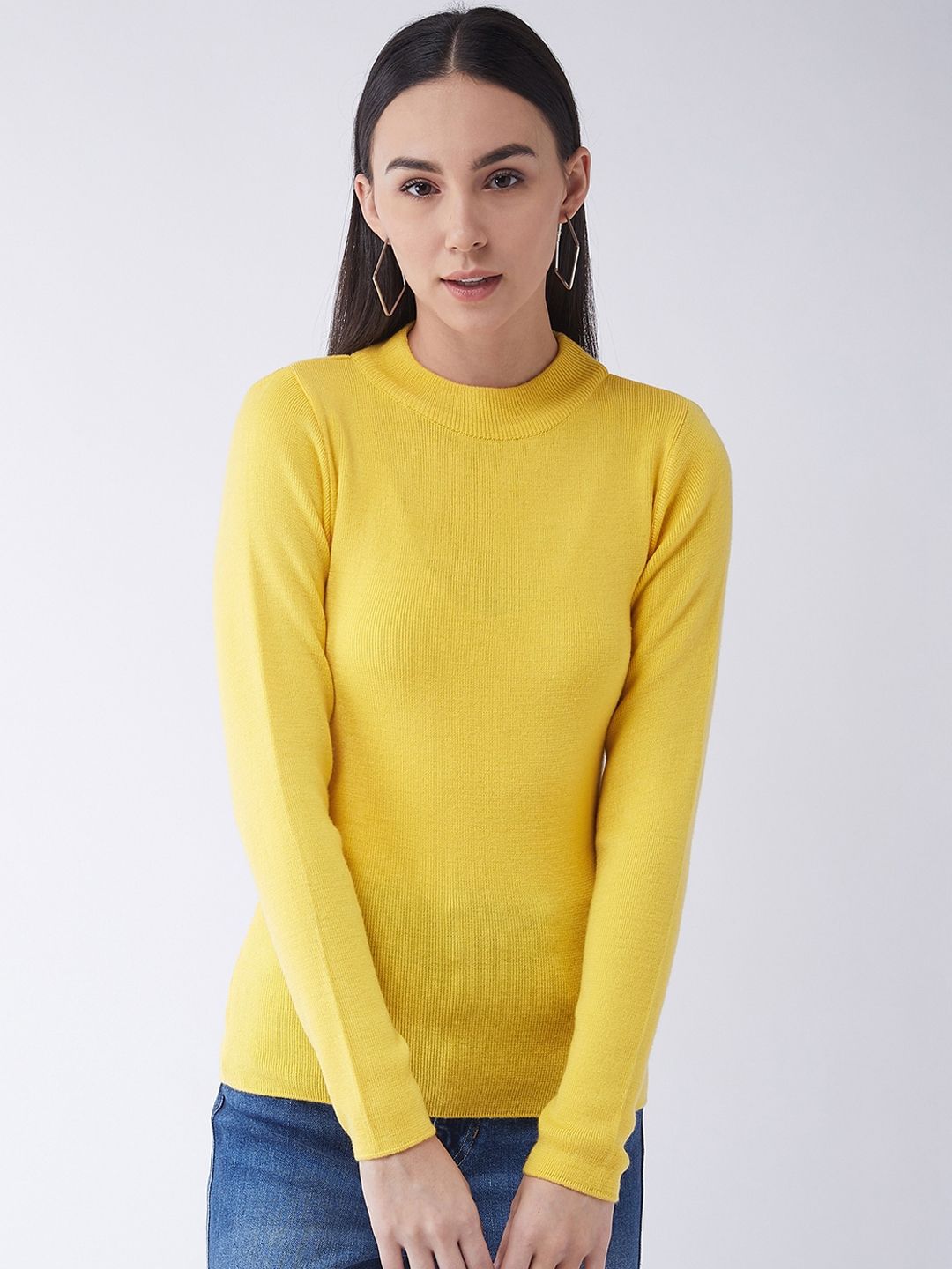 RVK Women Acrylic Yellow Solid Pullover Sweater Price in India