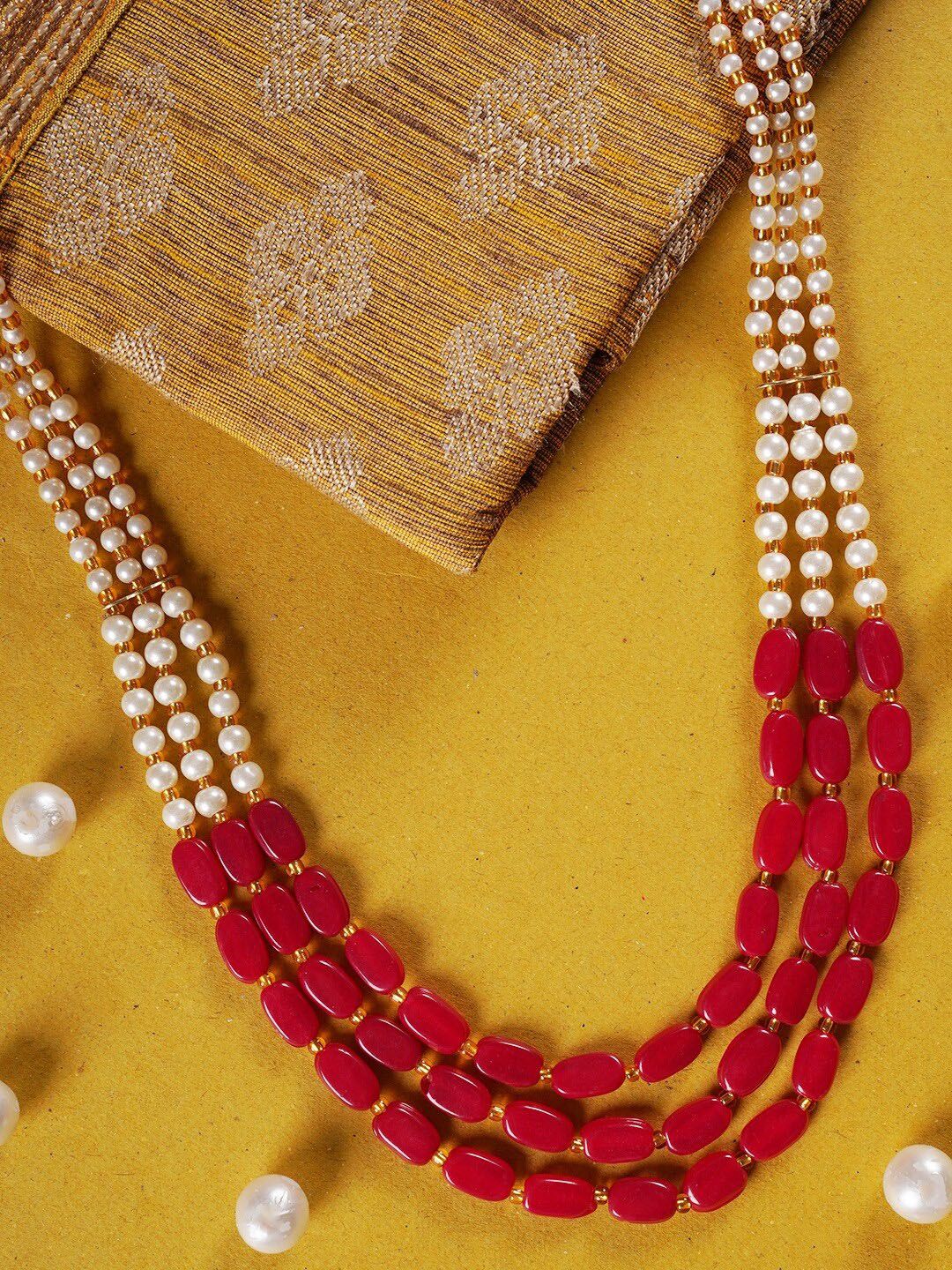 Shoshaa Red & Gold-Plated Handcrafted Layered Necklace Price in India