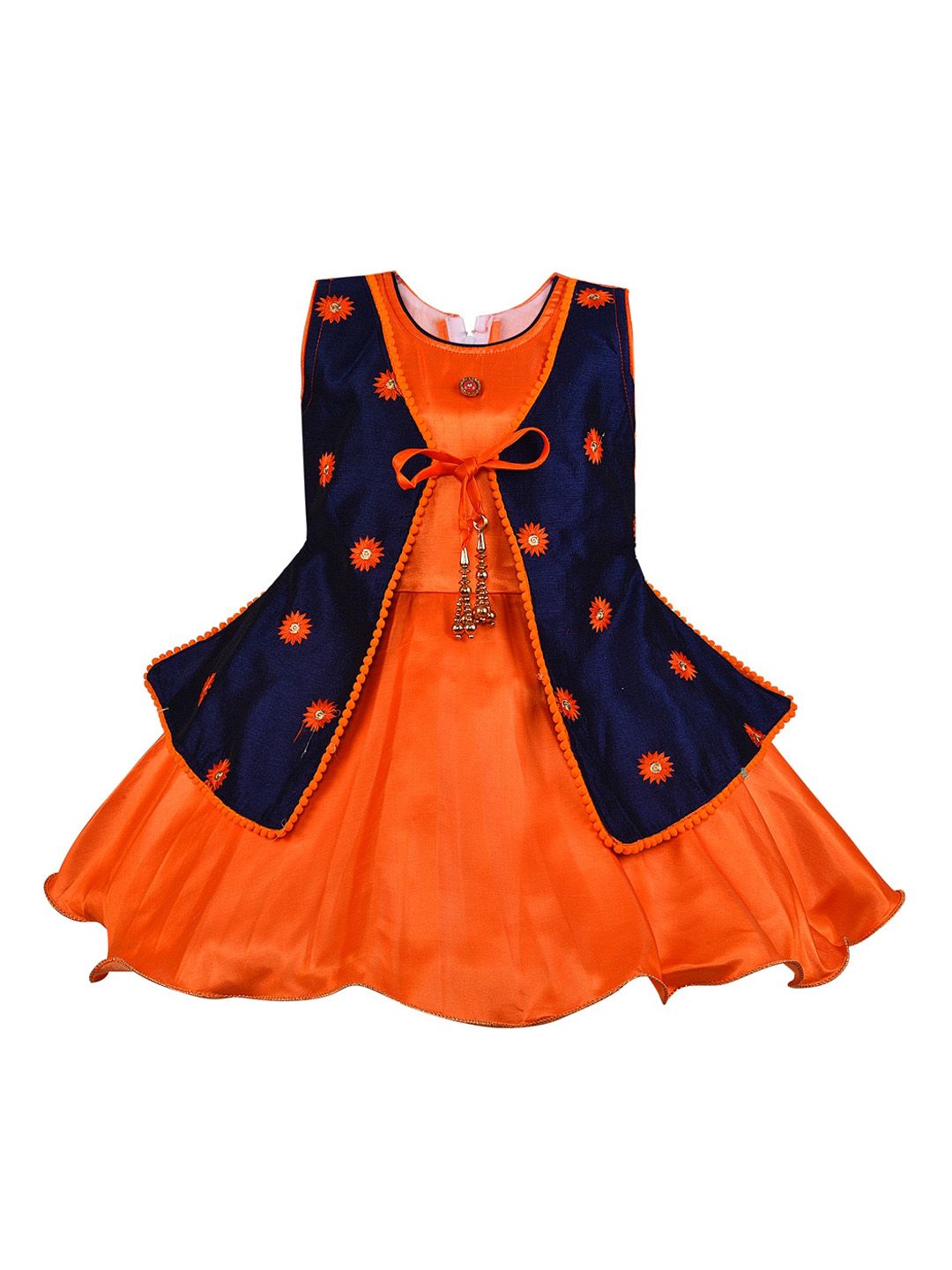 Wish Karo Girls Orange Solid Fit and Flare Dress