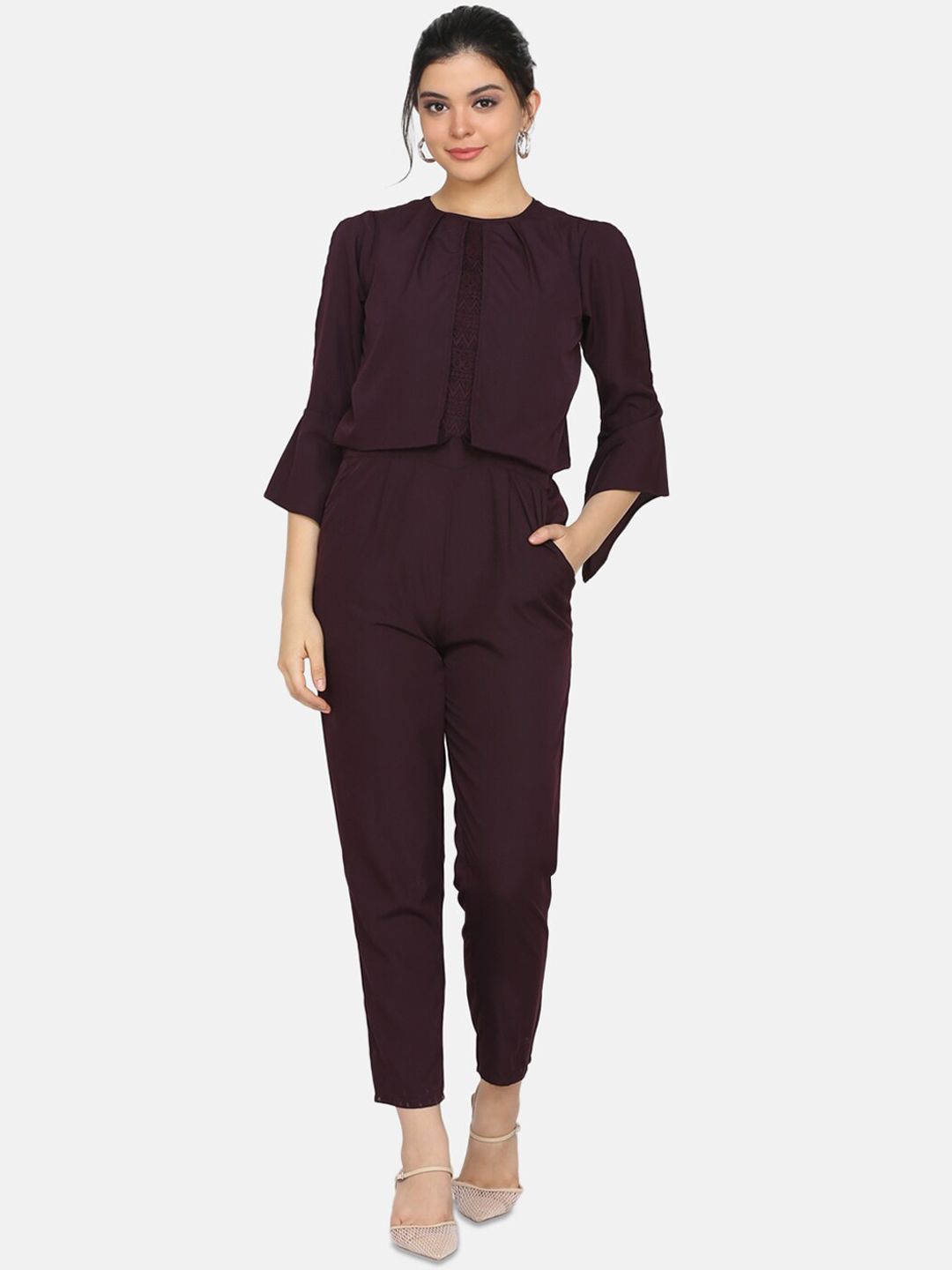 Eavan Women Burgundy Solid Jumpsuit Price in India