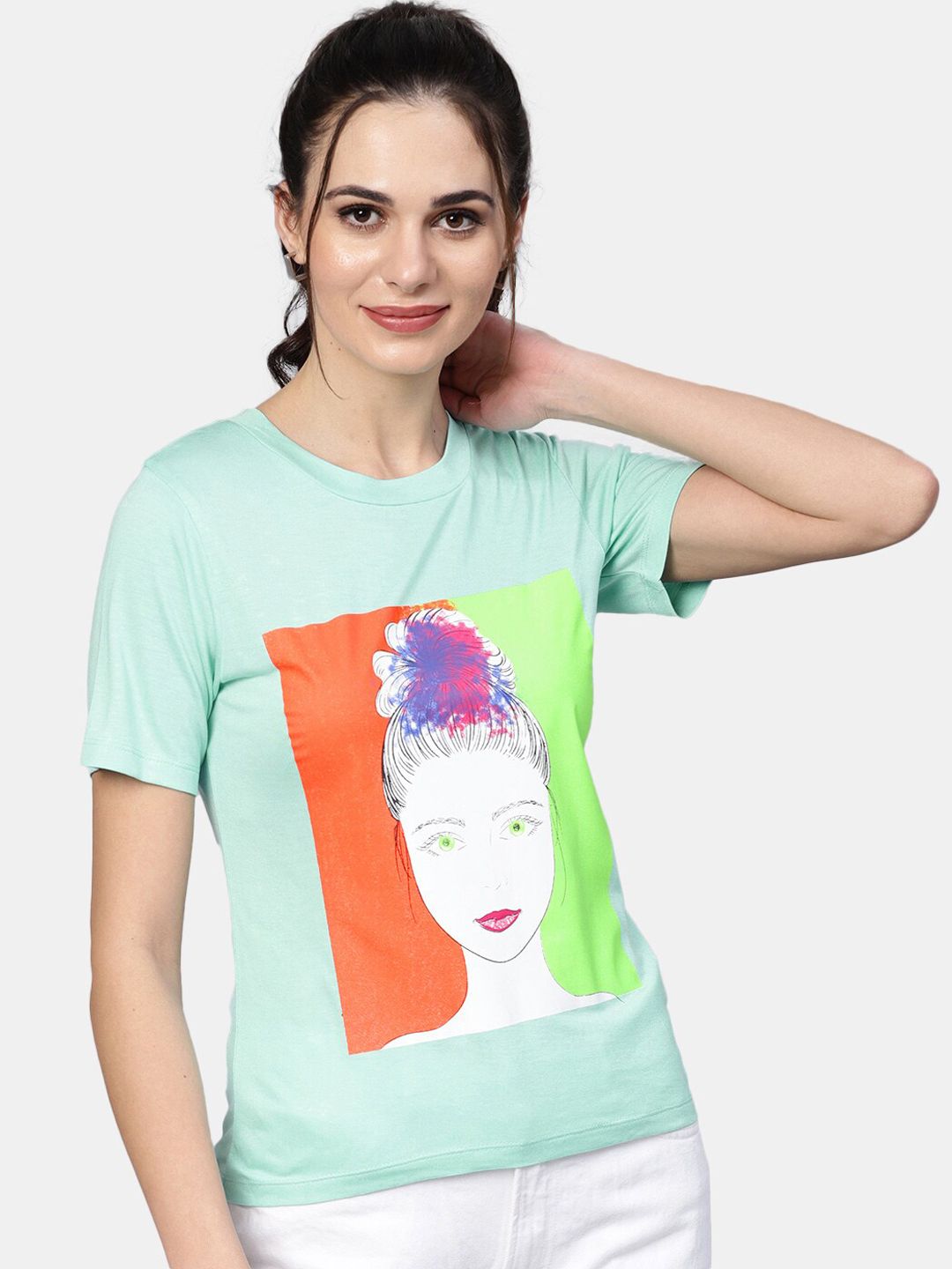 DIVA WALK EXCLUSIVE Women Blue Printed Round Neck T-shirt