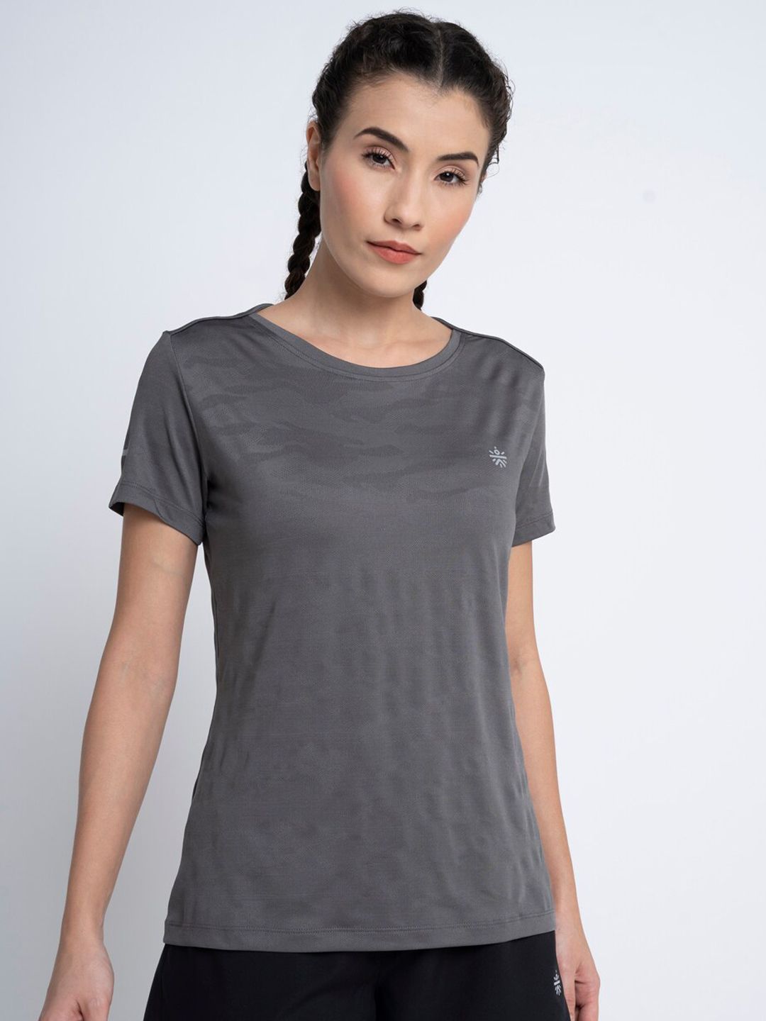 Cultsport Women Grey Solid Round Neck T-shirt