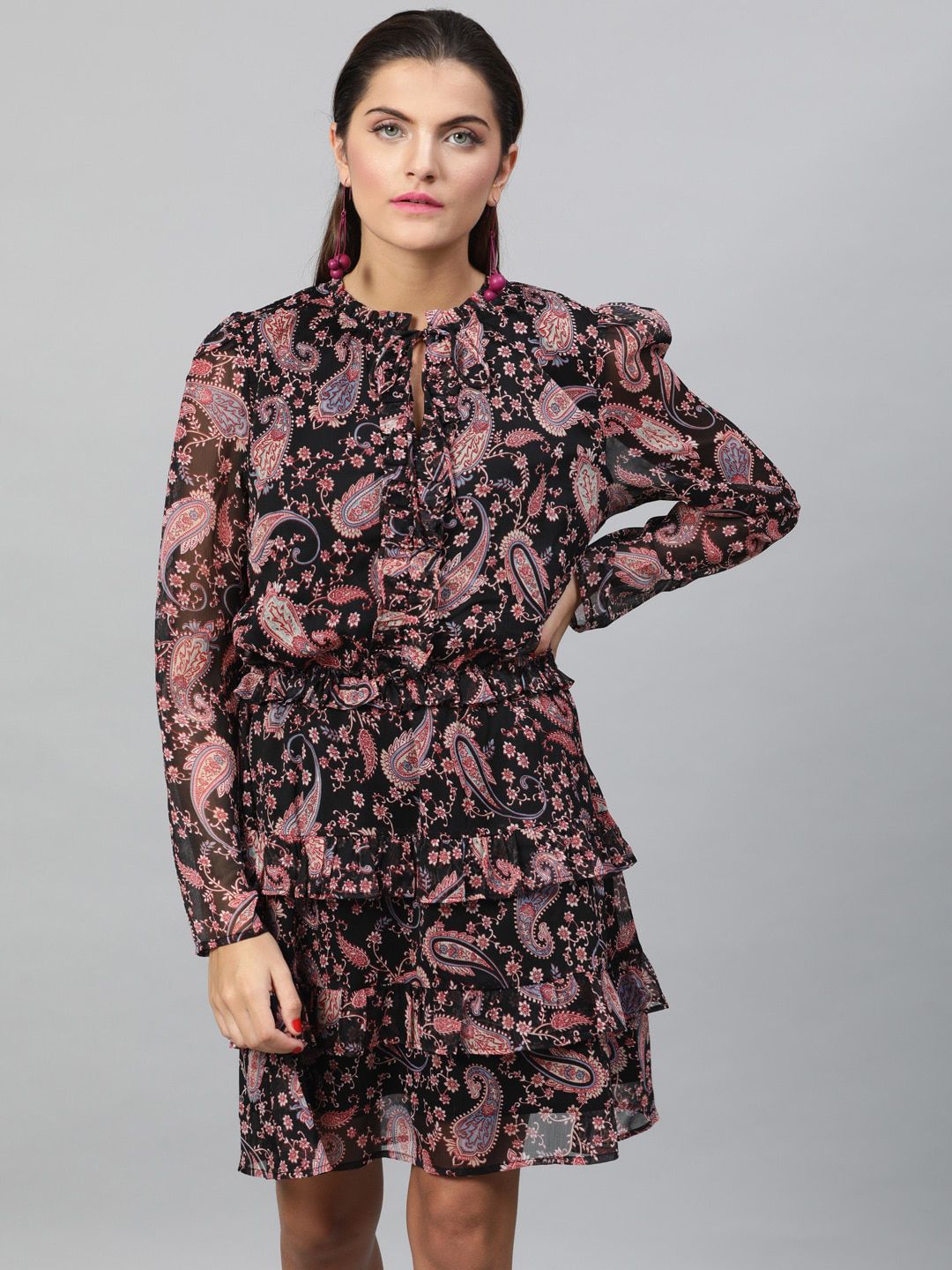 STREET 9 Women Multicoloured Printed Fit and Flare Dress Price in India