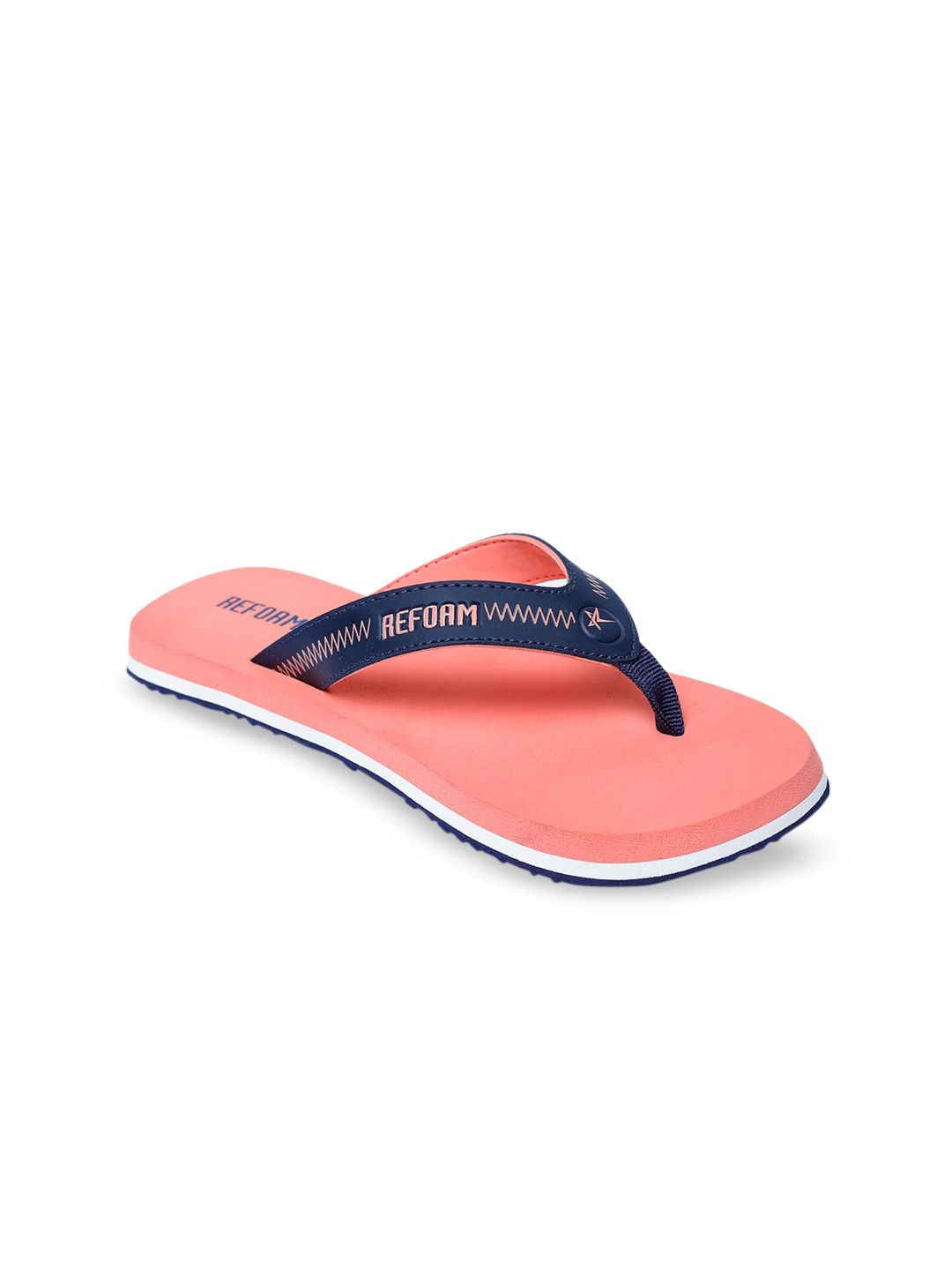 REFOAM Women Peach-Coloured & Navy Blue Solid Thong Flip-Flops Price in India