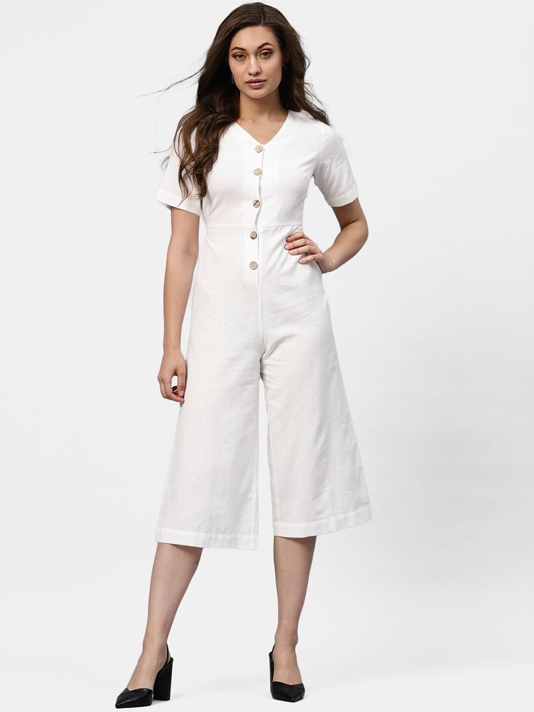 DIVA WALK EXCLUSIVE Women White Solid Culotte Jumpsuit Price in India