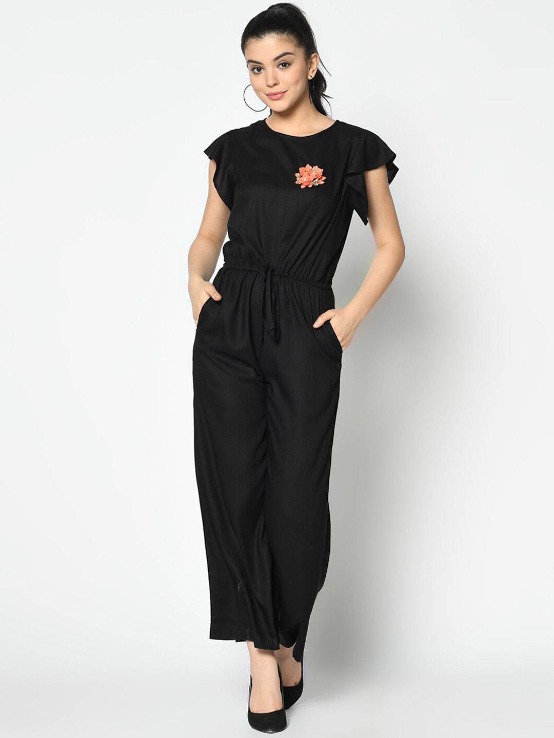 SQew Women Black Solid Basic Jumpsuit Price in India