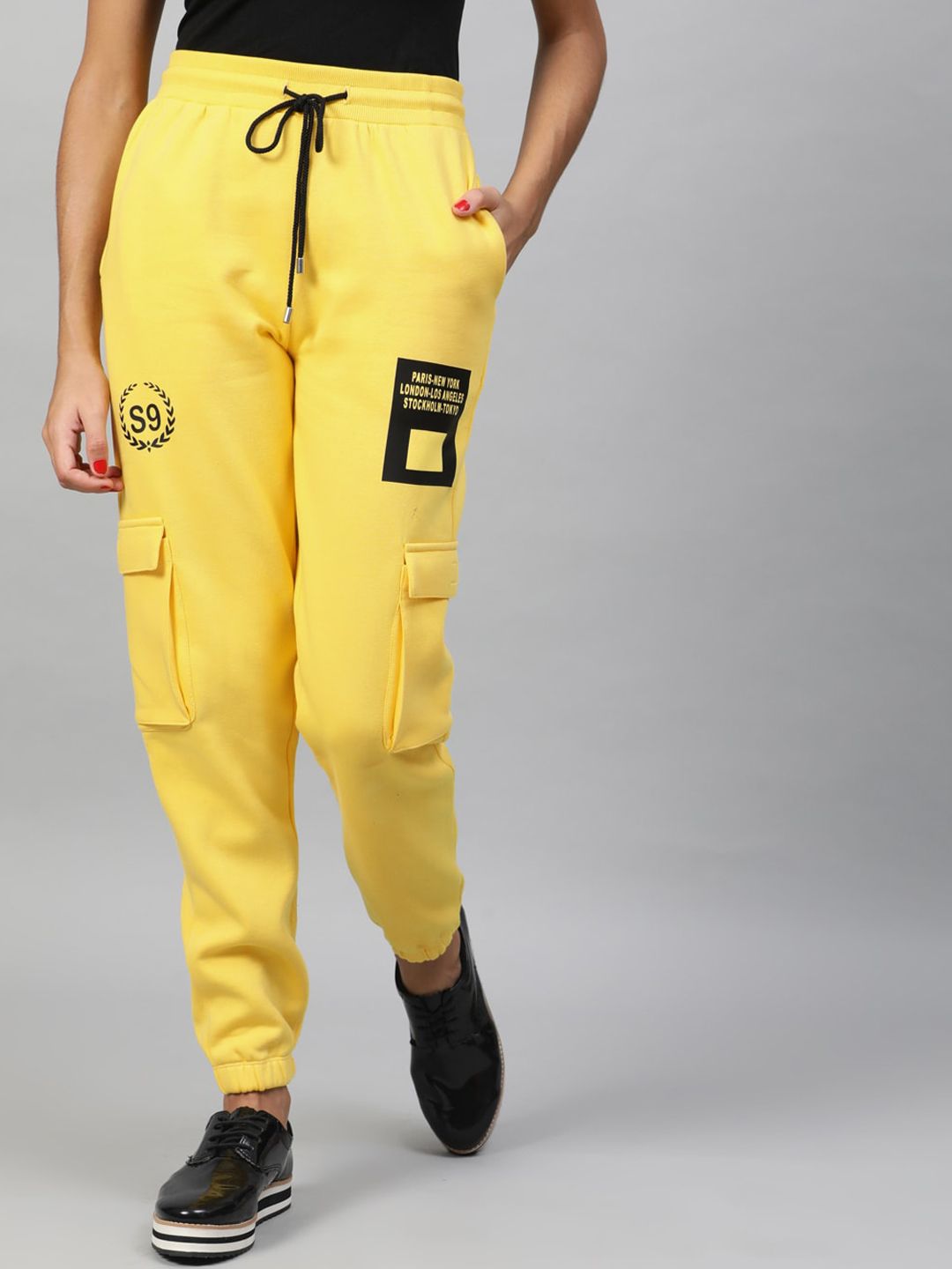 STREET 9 Women Yellow Regular Fit Printed Joggers Price in India