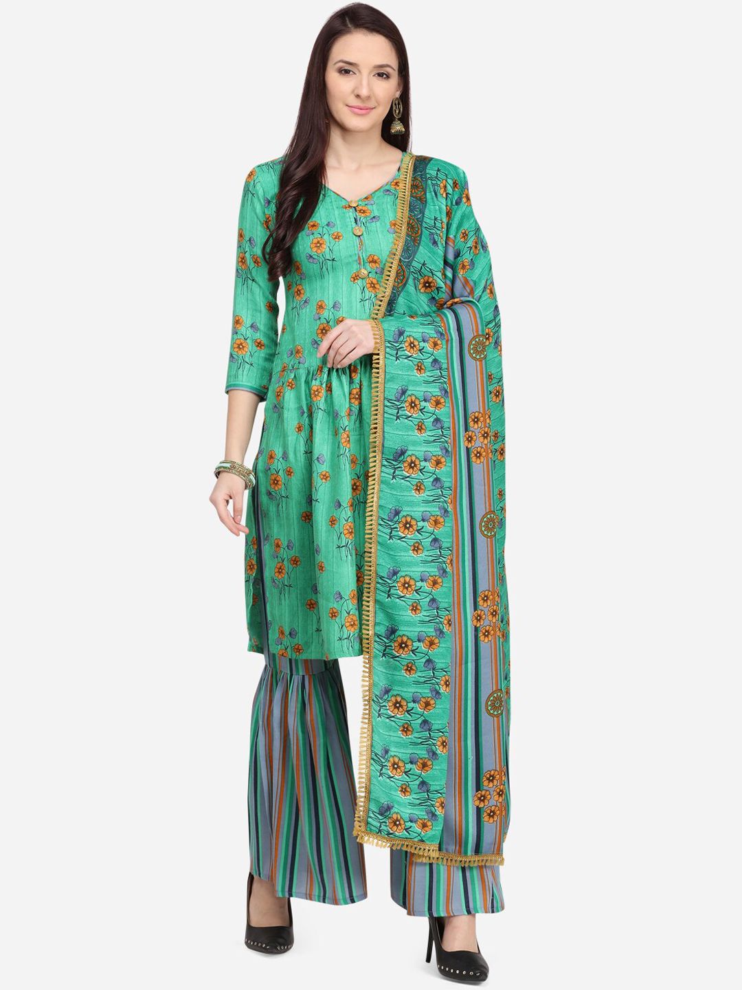 SHAVYA Sea Green Pure Cotton Unstitched Dress Material Price in India