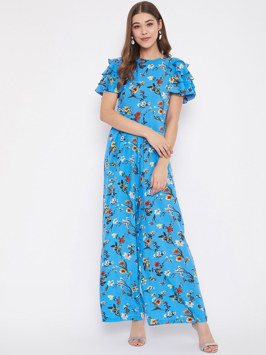 Uptownie Lite Women Blue & Orange Printed Basic Ruffle Jumpsuit Price in India