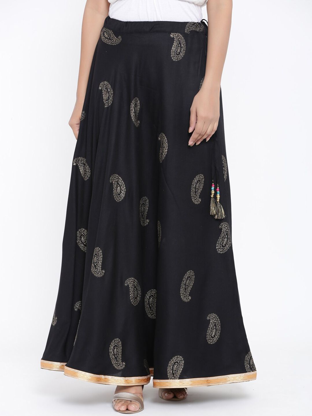 RANGMAYEE Black Printed Flared Maxi Skirt