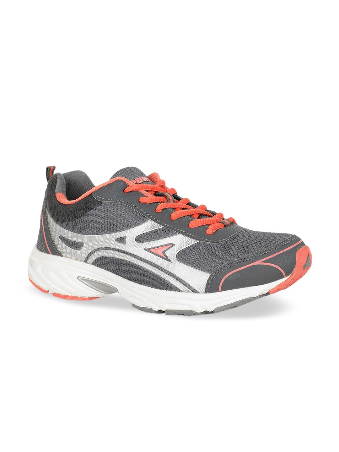 Power Women Charcoal Grey & Off-White Mesh Running Shoes Price in India