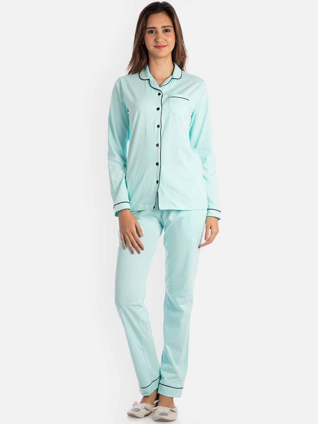 Nite Flite Women Blue Solid Nightsuit Price in India