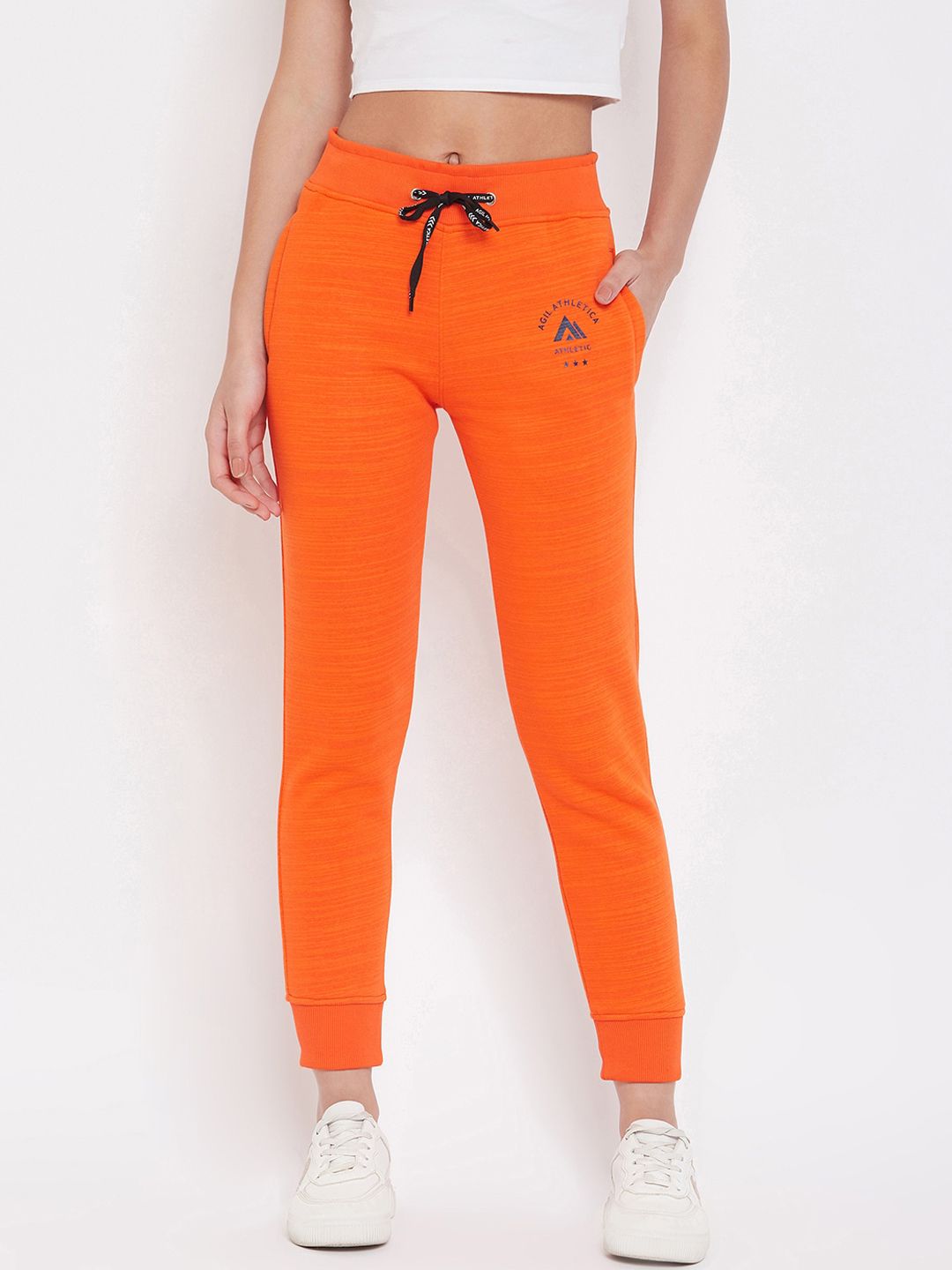 AGIL ATHLETICA Women Orange Solid Straight-Fit Joggers Price in India