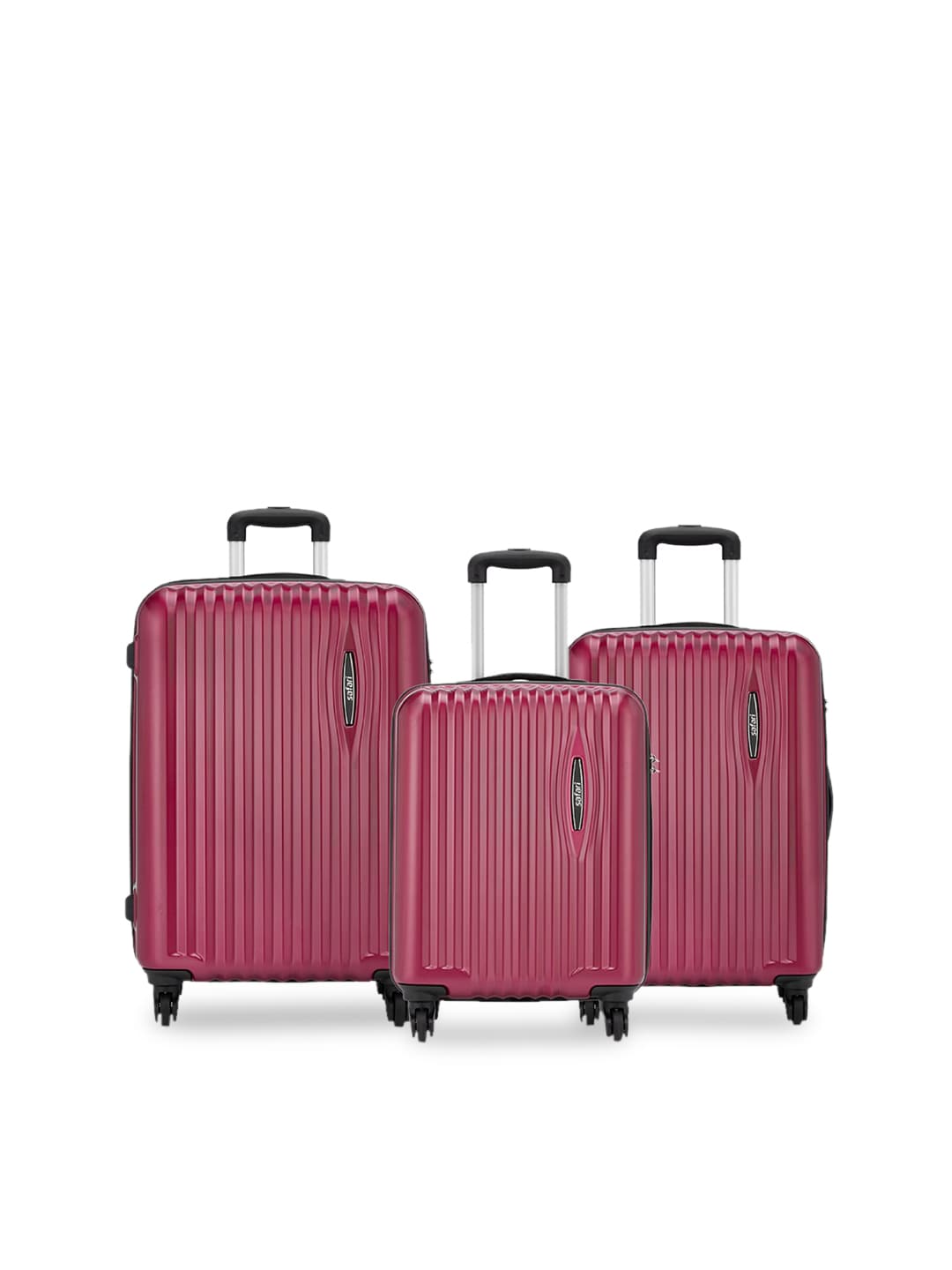 Safari Set of 3 Magneta Textured 360-Degree Rotation Hard-Sided Trolley Suitcases Price in India