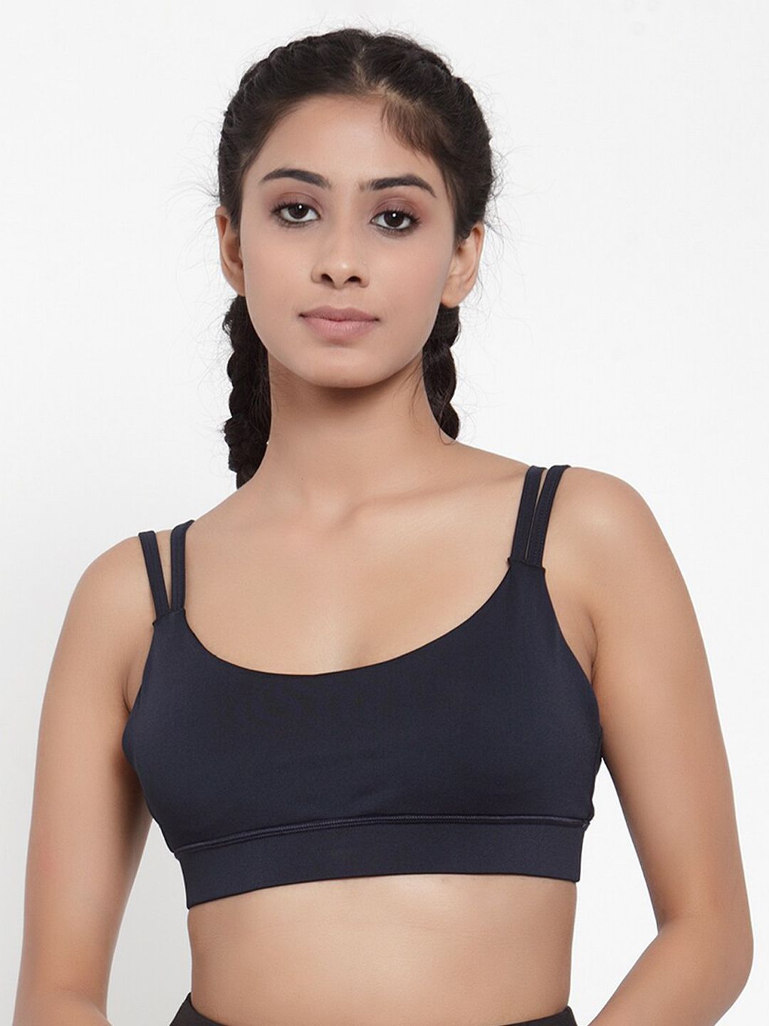 Invincible Women Navy Blue Solid Double Strap Dare Sports Bra Price in India