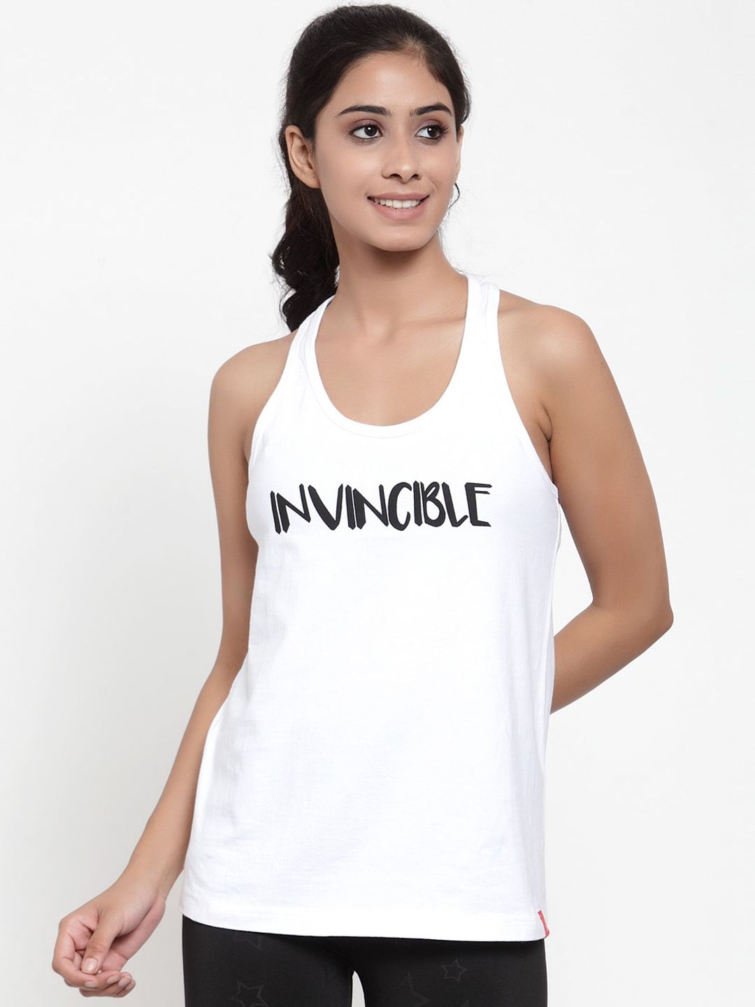 Invincible Women White Printed Scoop Neck T-shirt Price in India