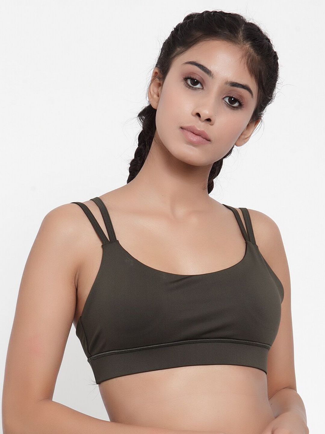 Invincible Olive Green Solid Lightly Padded Non-Wired Sports Bra TE9219XP2OLVS Price in India