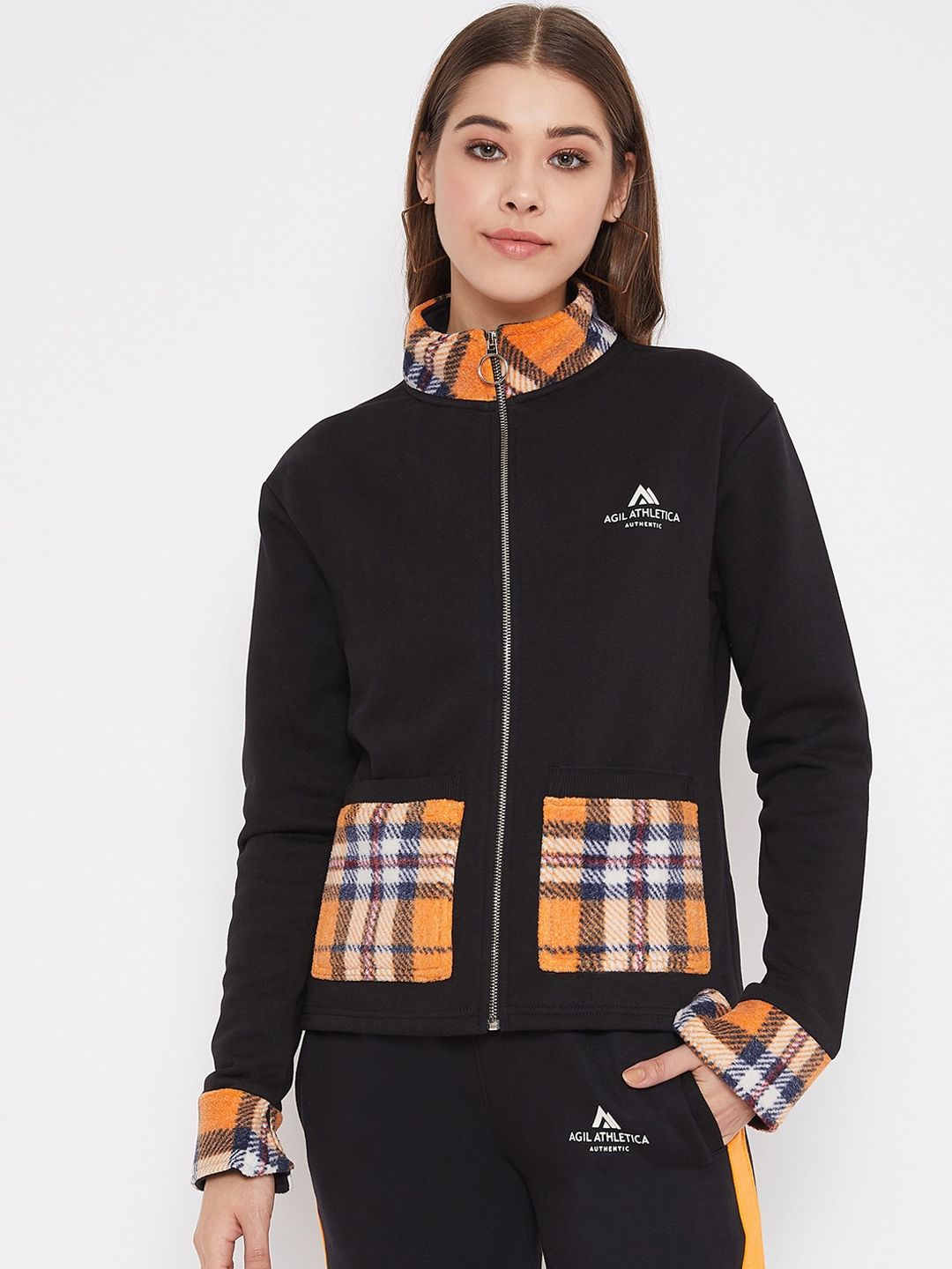 AGIL ATHLETICA Women Black Checked Lightweight Tailored Jacket Price in India