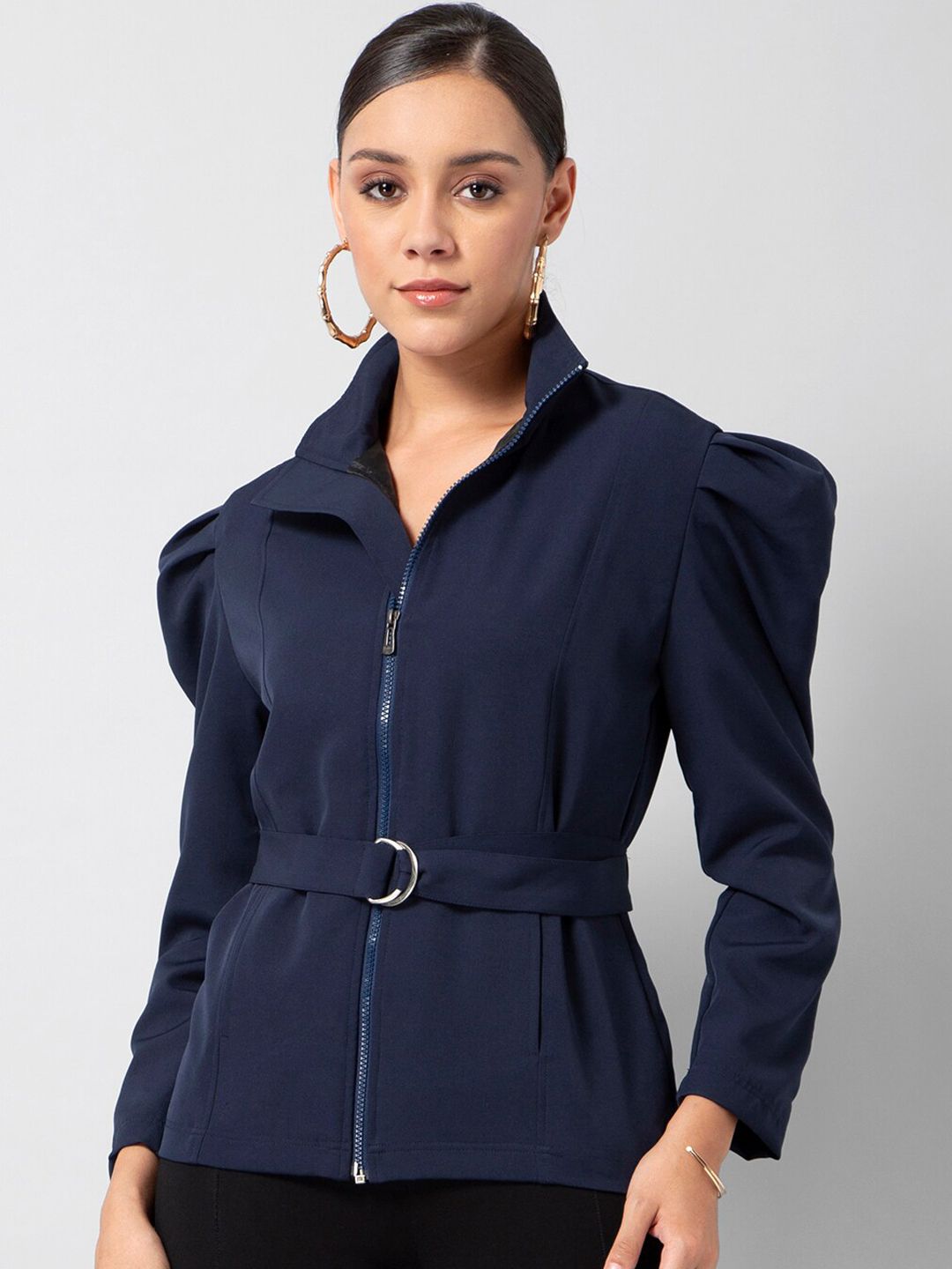 FabAlley Women Navy Blue Solid Tailored Jacket Price in India