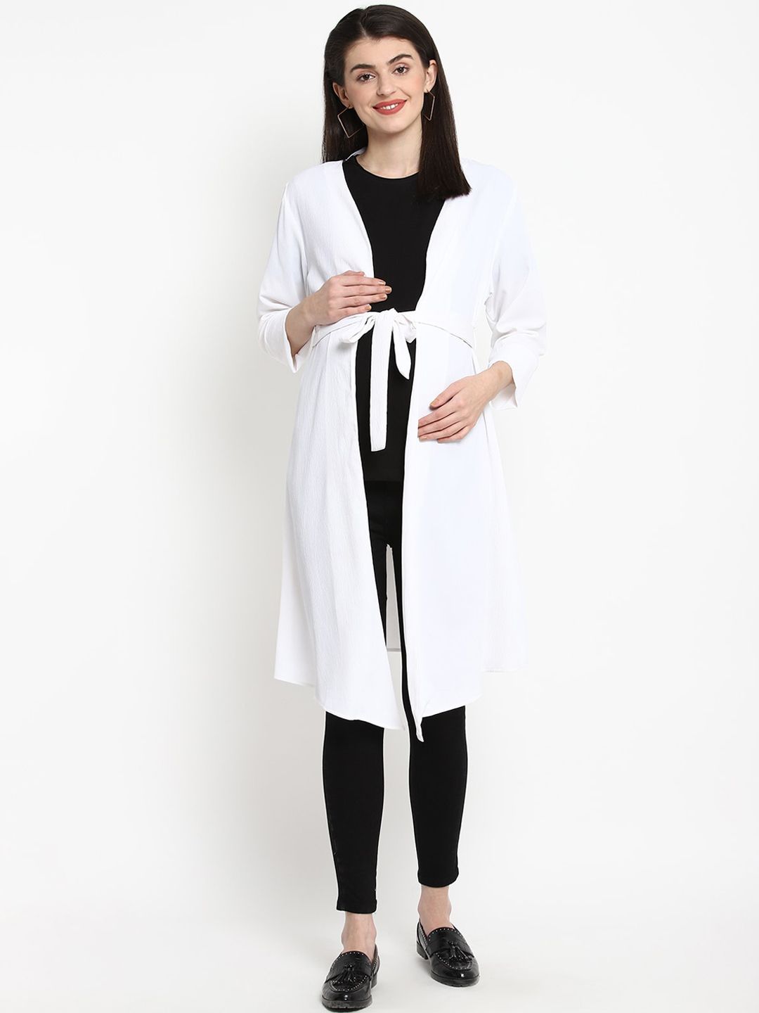 The Vanca Women White Self Design Longline Maternity Shrug Price in India