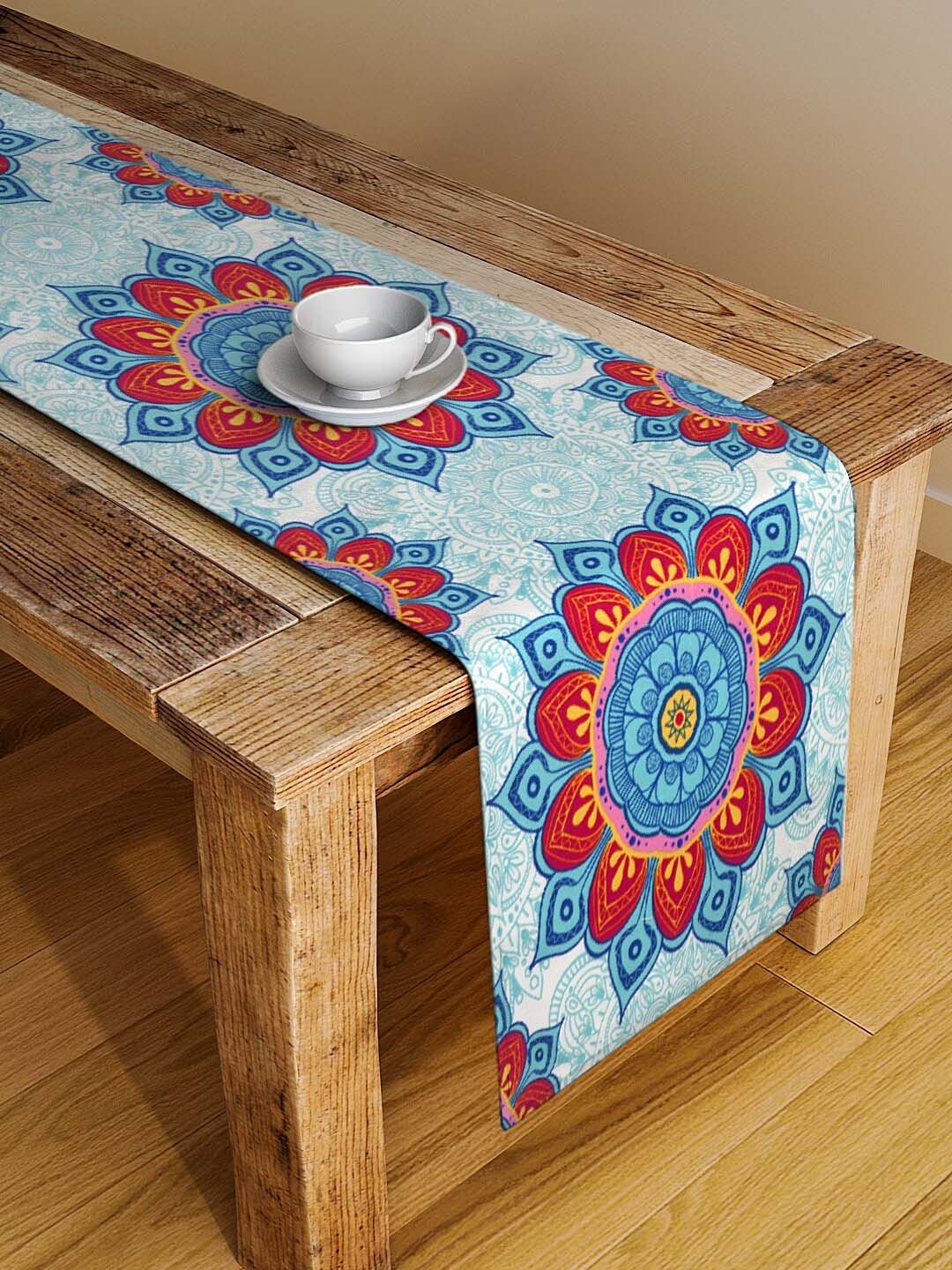 Alina decor Blue & Red Ethnic Printed Rectangular Table Runner Price in India