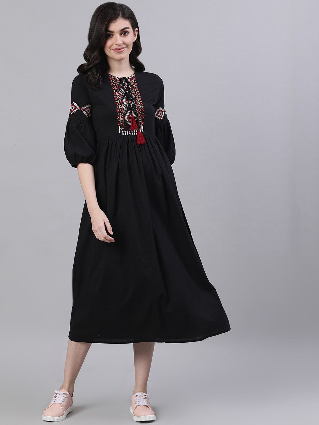 AASI - HOUSE OF NAYO Women Black Embroidered A-Line Ethnic Dress