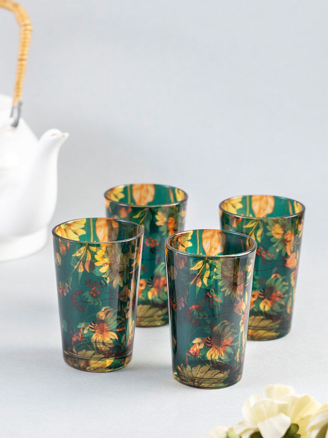 Kolorobia Sanguine Multicoloured Set Of 4 Printed Glass Cups Price in India