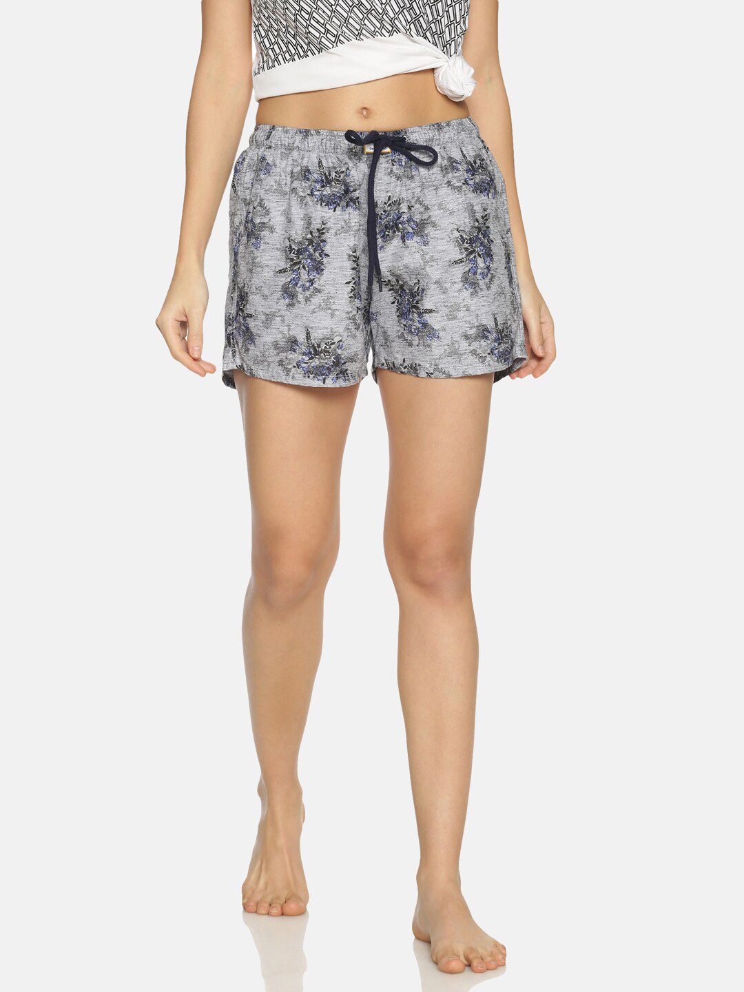 Bene Kleed Women Blue & Grey Printed Anti-Bacterial Lounge Shorts Price in India