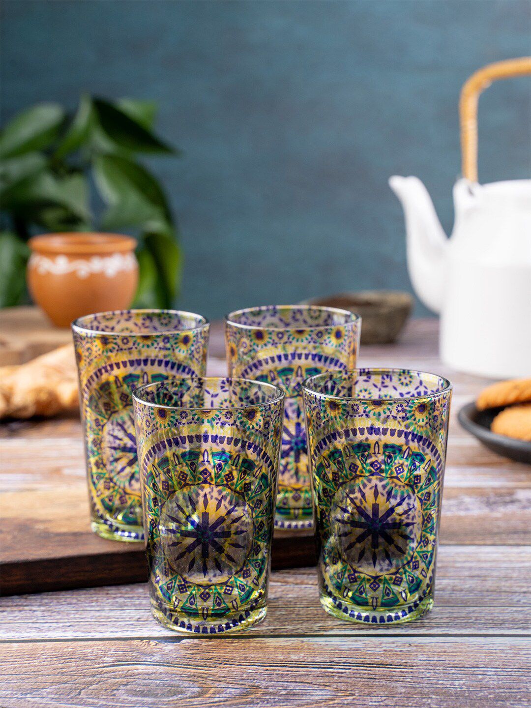 KOLOROBIA Multicoloured Set of 4 Moroccan Inspiration Chai Glass Price in India