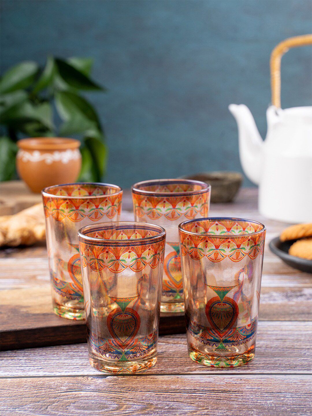 KOLOROBIA Red & TransparentPrinted Glass Cups Set Price in India