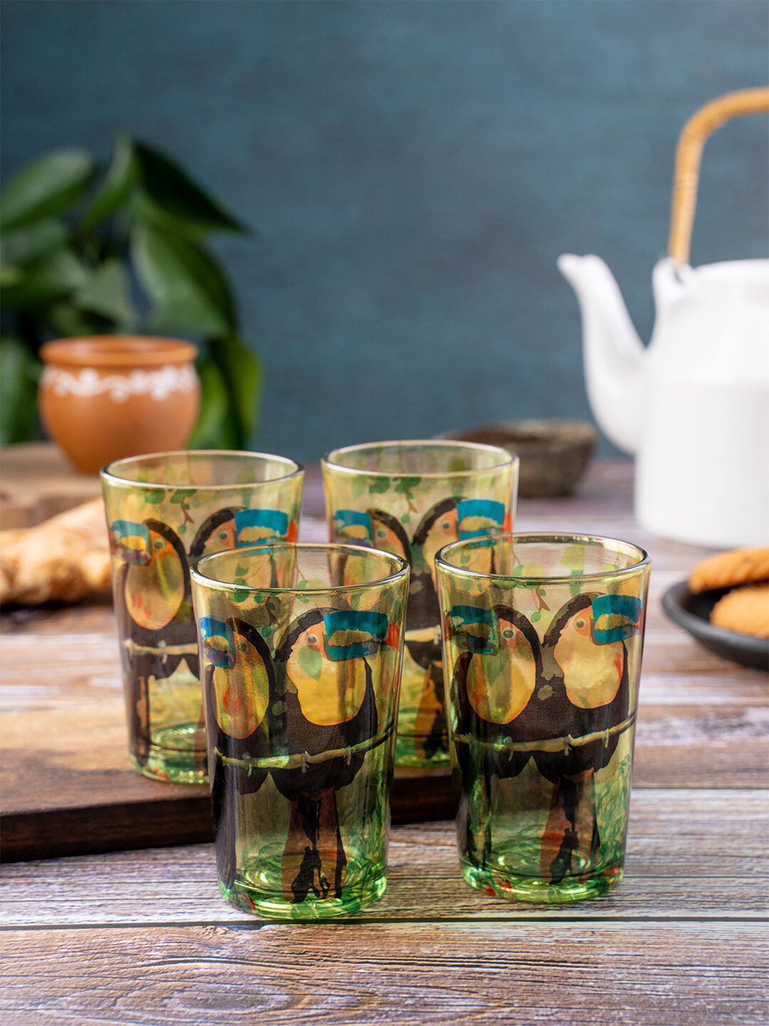 KOLOROBIA Set Of 4 Transparent Hand Painted Chai Glass Price in India