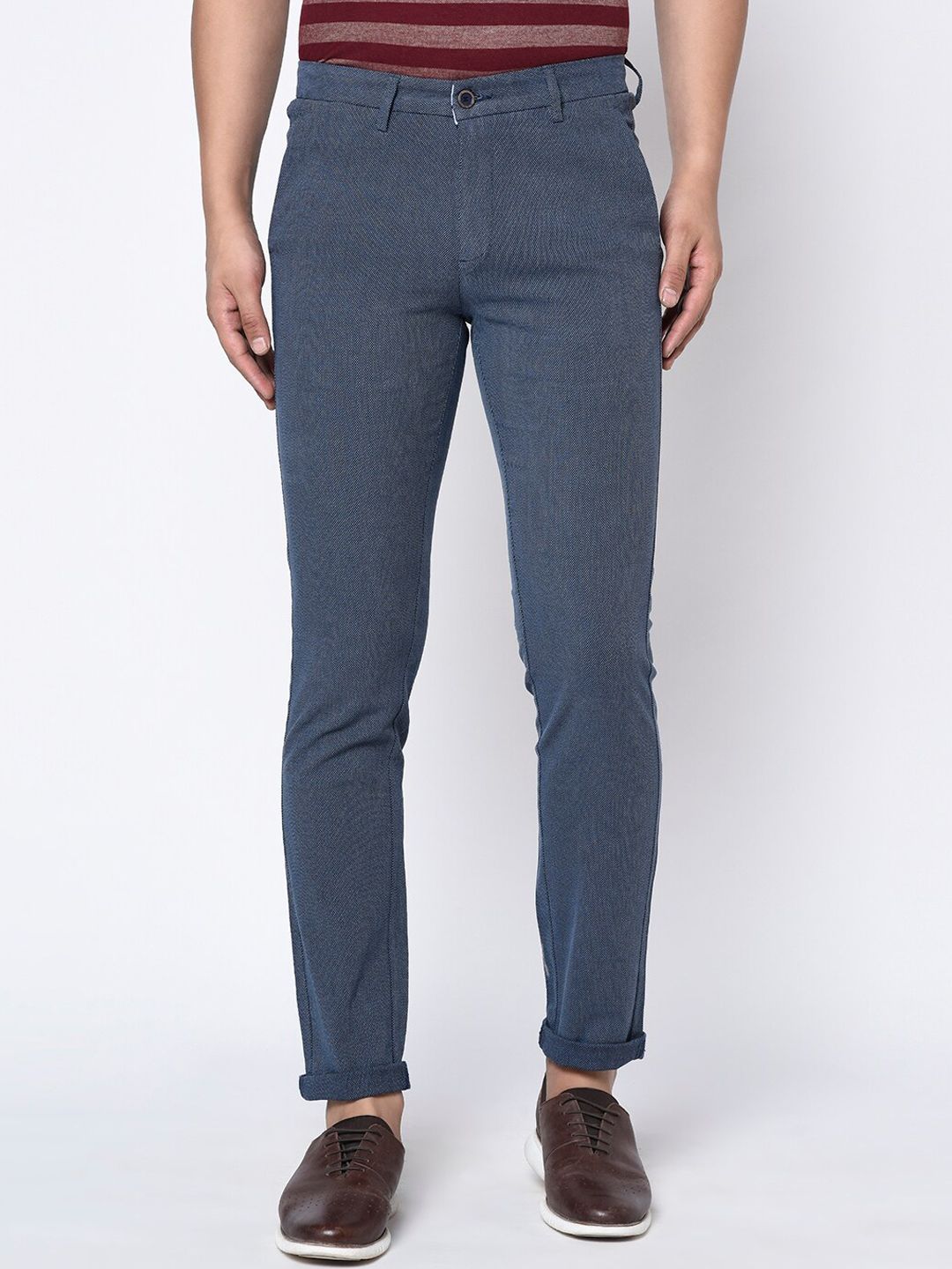 Octave Men Navy Blue Solid Regular Trousers