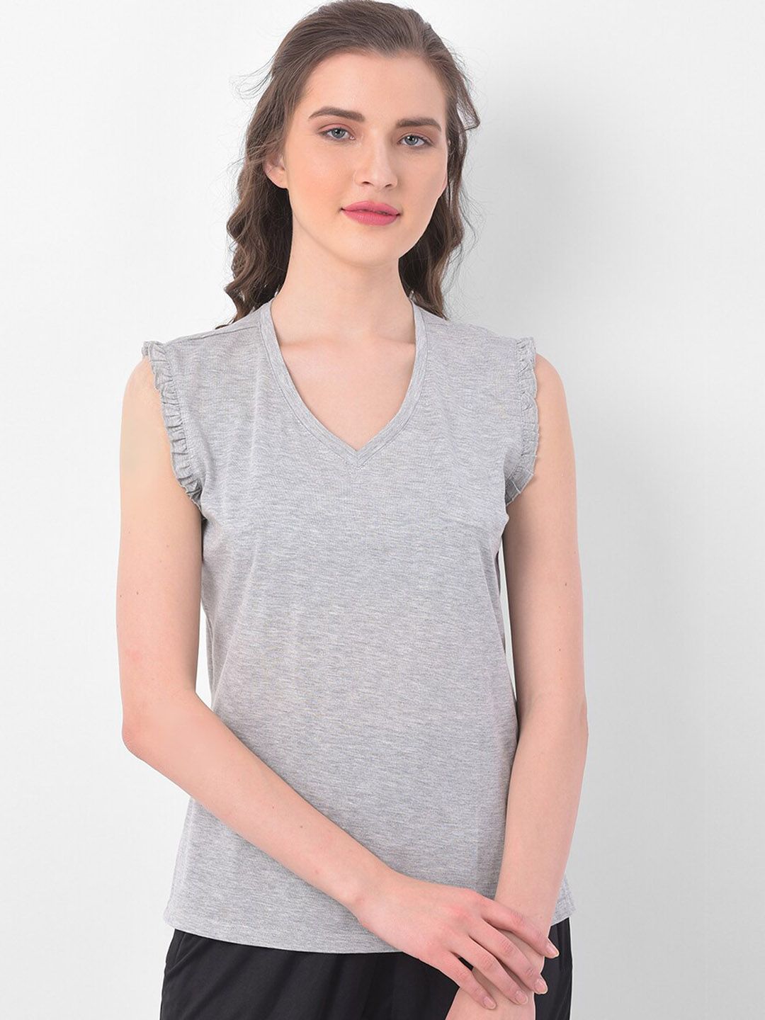 Clovia Women Grey Melange Solid Lounge T-shirt Price in India