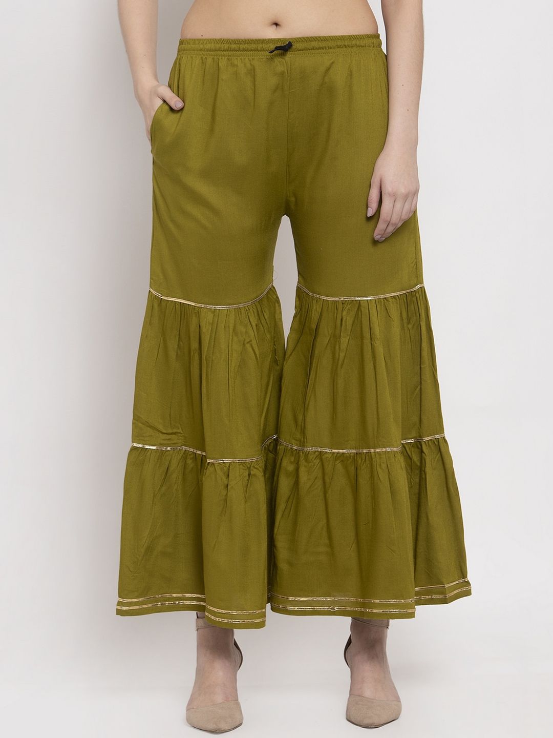 Miaz Lifestyle Women Green Solid Flared Palazzos Price in India