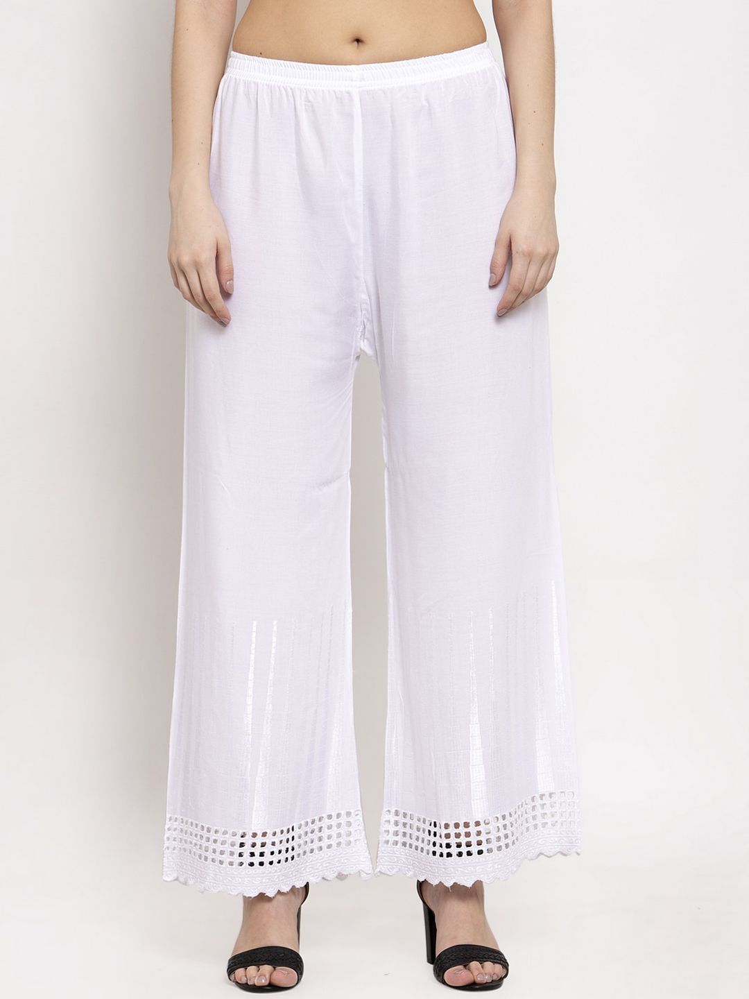 Miaz Lifestyle Women White Solid Straight Palazzos