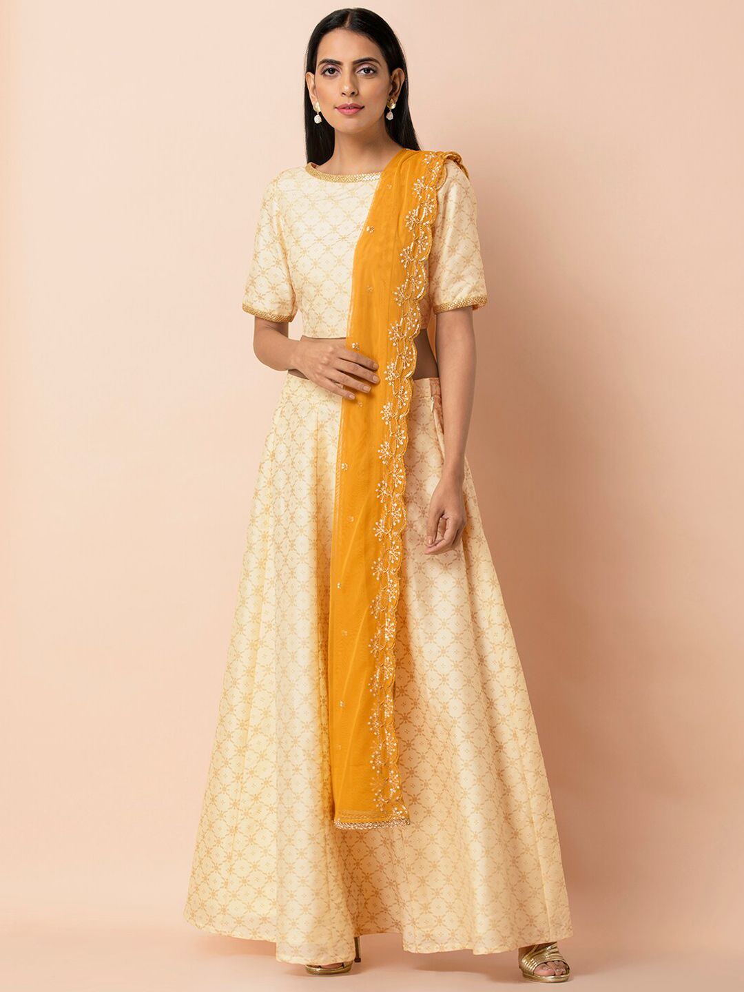 INDYA Yellow Embroidered Dupatta Price in India