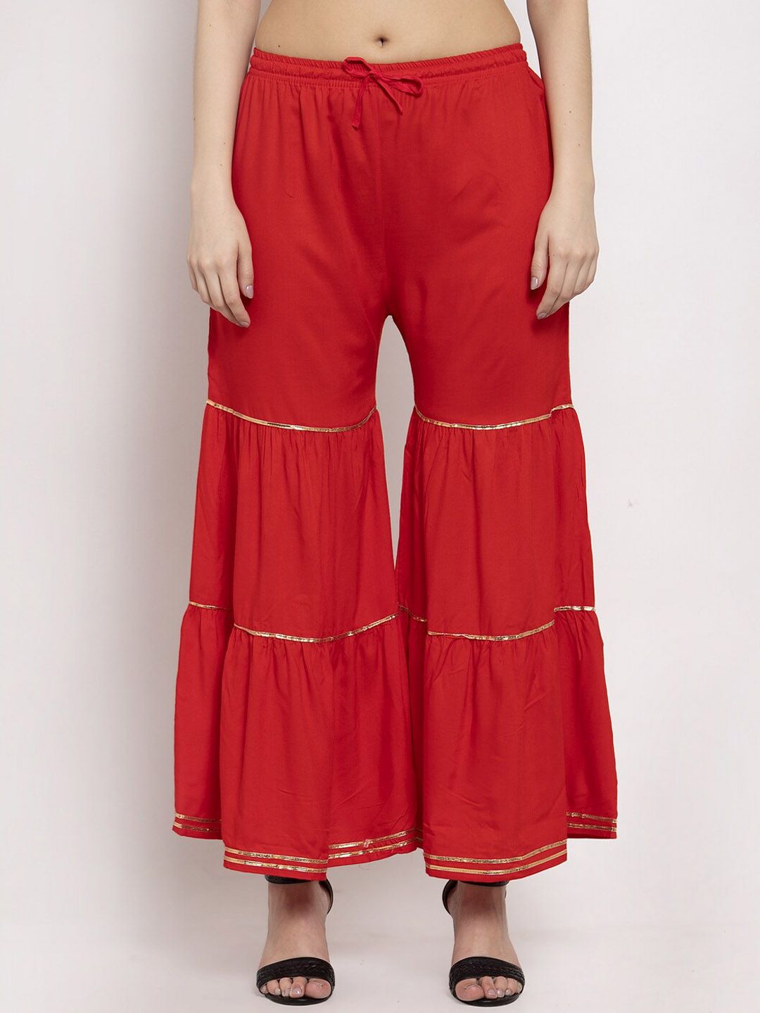 Miaz Lifestyle Women Red Solid Flared Palazzos Price in India