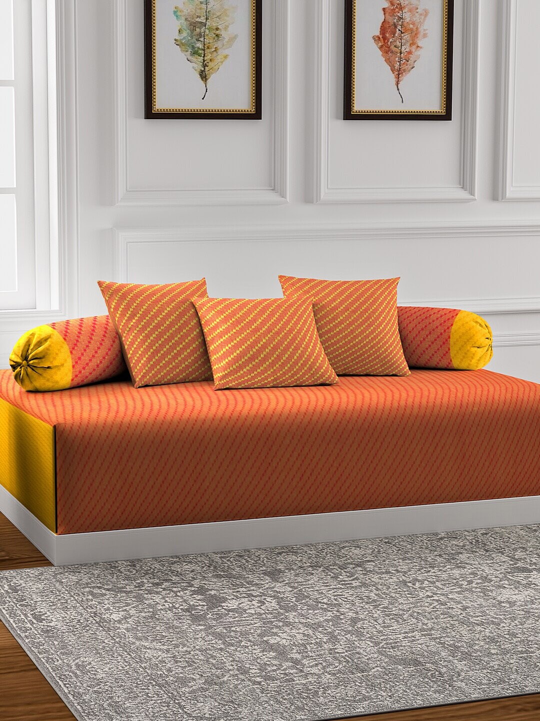KLOTTHE Unisex Orange & Yellow Self Design Bedsheet With Bolster & Cushion Covers Price in India