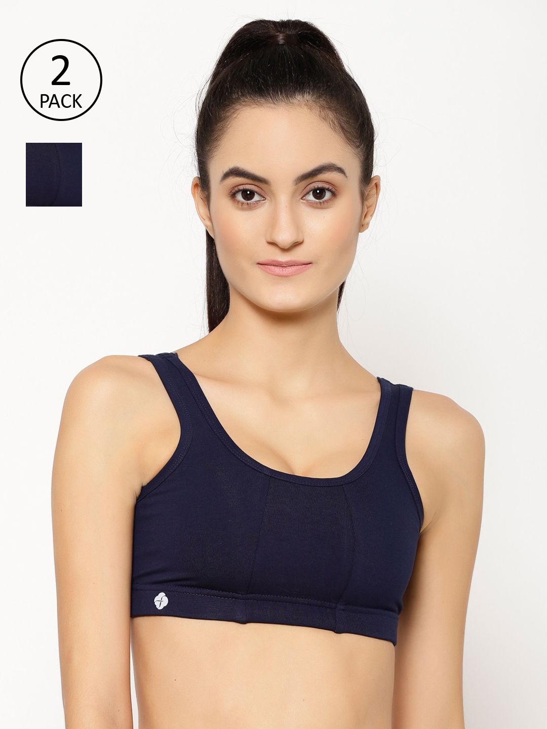 Floret Navy Blue Pack of 2 Solid Non-Wired Non Padded Workout Bra T3068_Navy Price in India