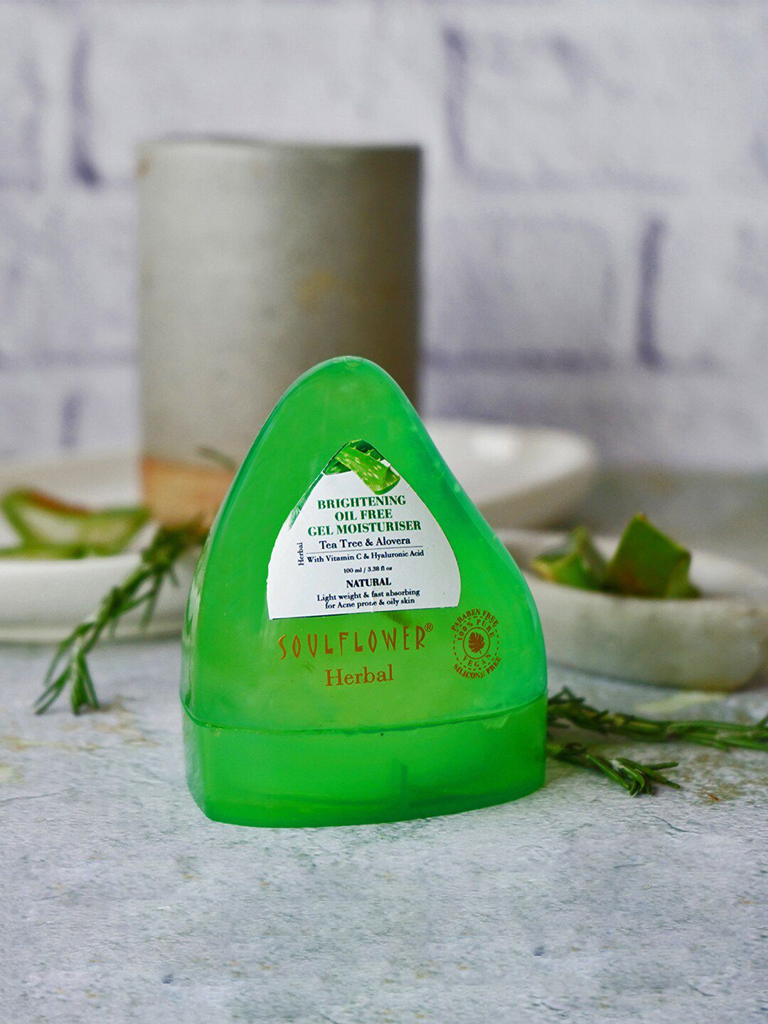 Soulflower Aloe Vera Gel With Vit C & Tea Tree for Skin Brightening & Hair Styling - 100ml